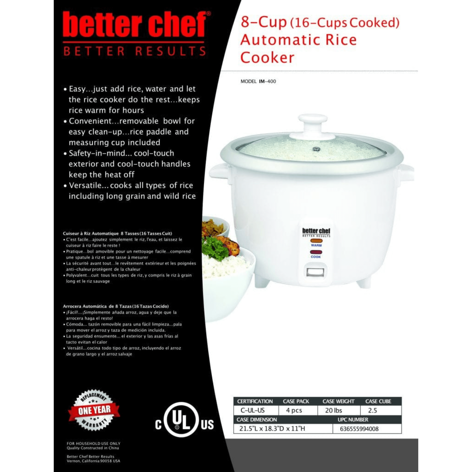 Better Chef 8-Cup - 16-Cup Cooked - Rice Cooker with Measuring Cup and Paddle Jupiter Gear Home
