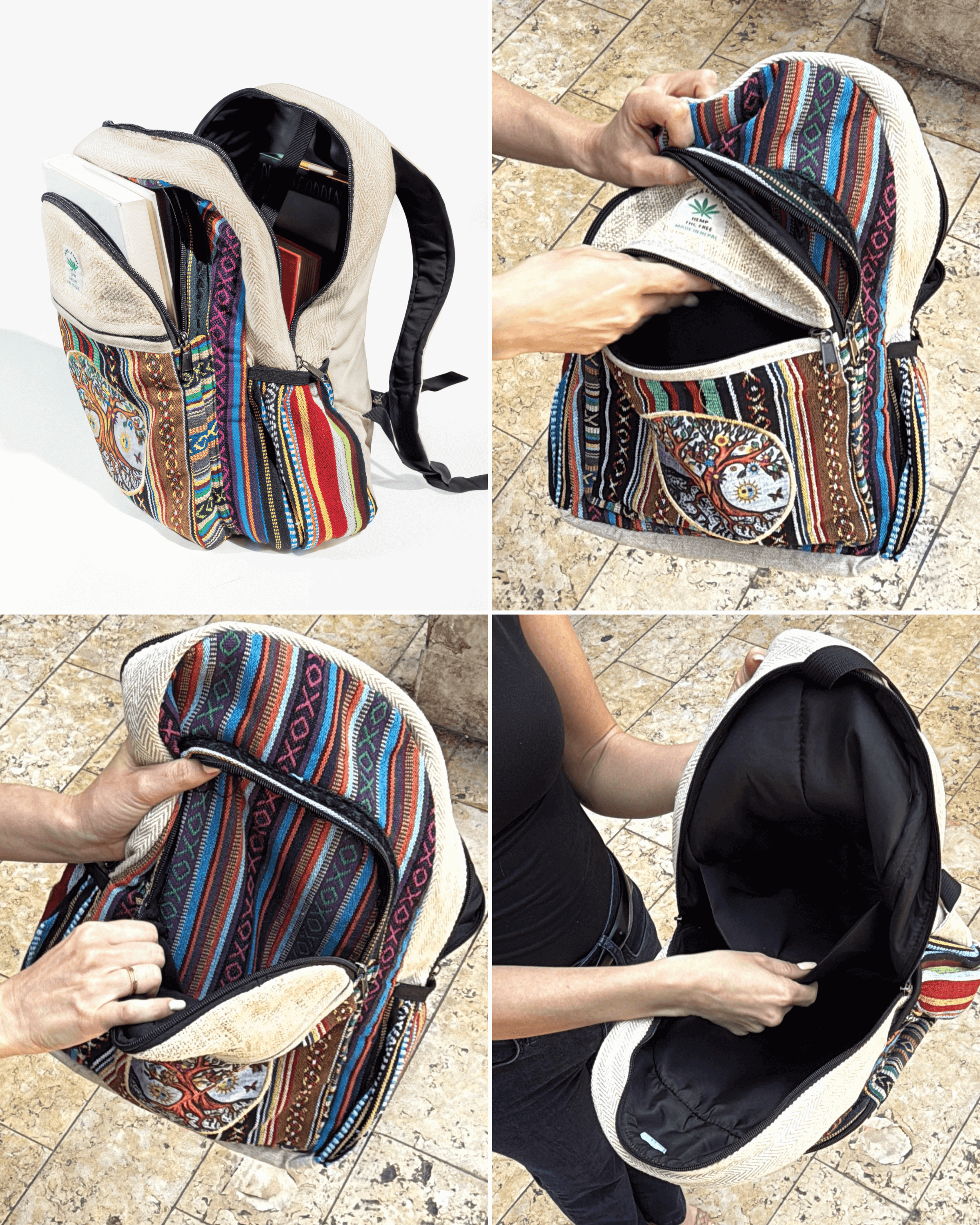 Kathmandu Collection Handmade Cotton and Hemp Tree of Life Backpack Jupiter Gear Home