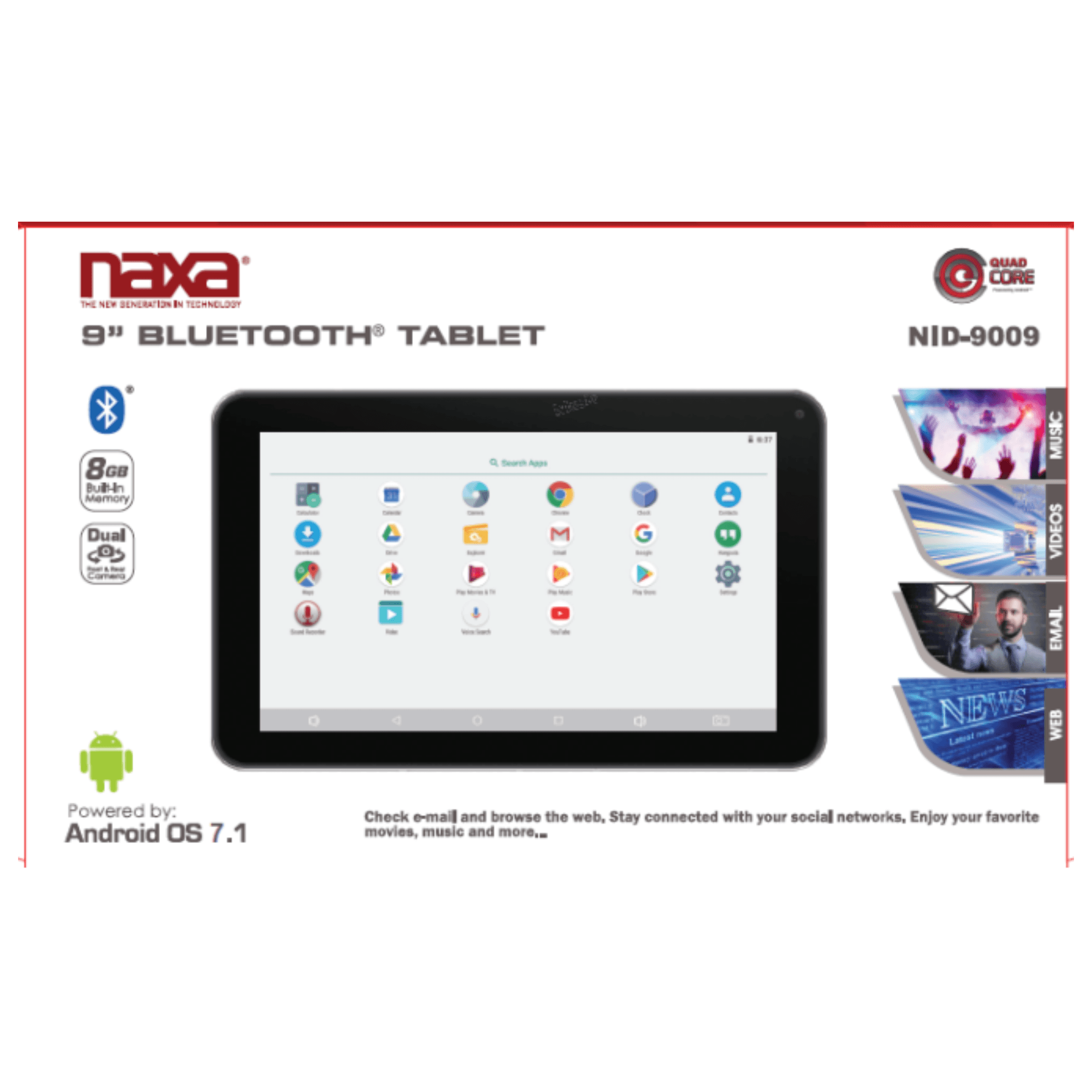 Naxa 9" Core Tablet with Android OS 7.1 - Refurbished Jupiter Gear Home