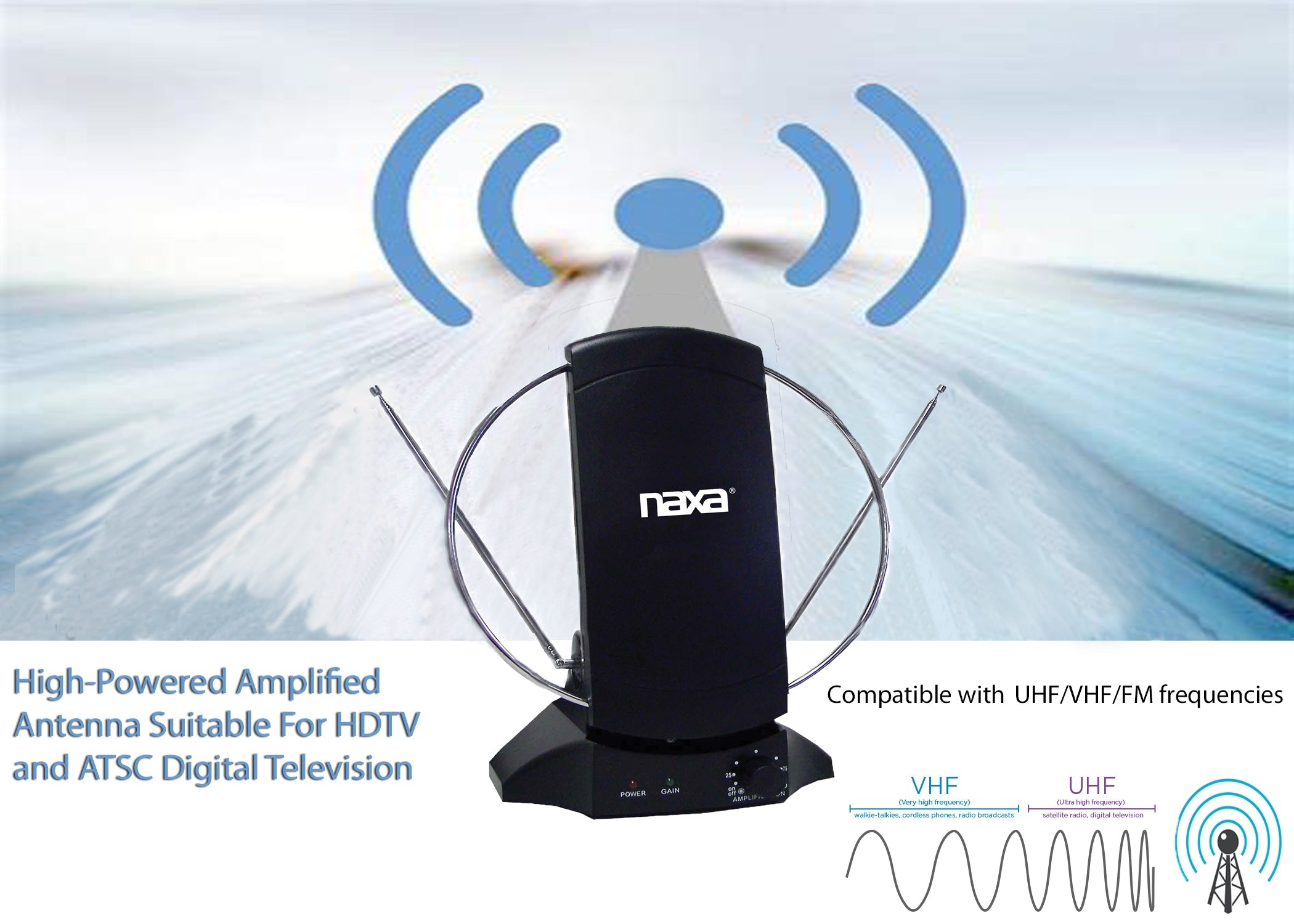 Naxa High Powered Amplified Antenna Suitable For HDTV and ATSC Digital TV (NAA-308) Jupiter Gear Home