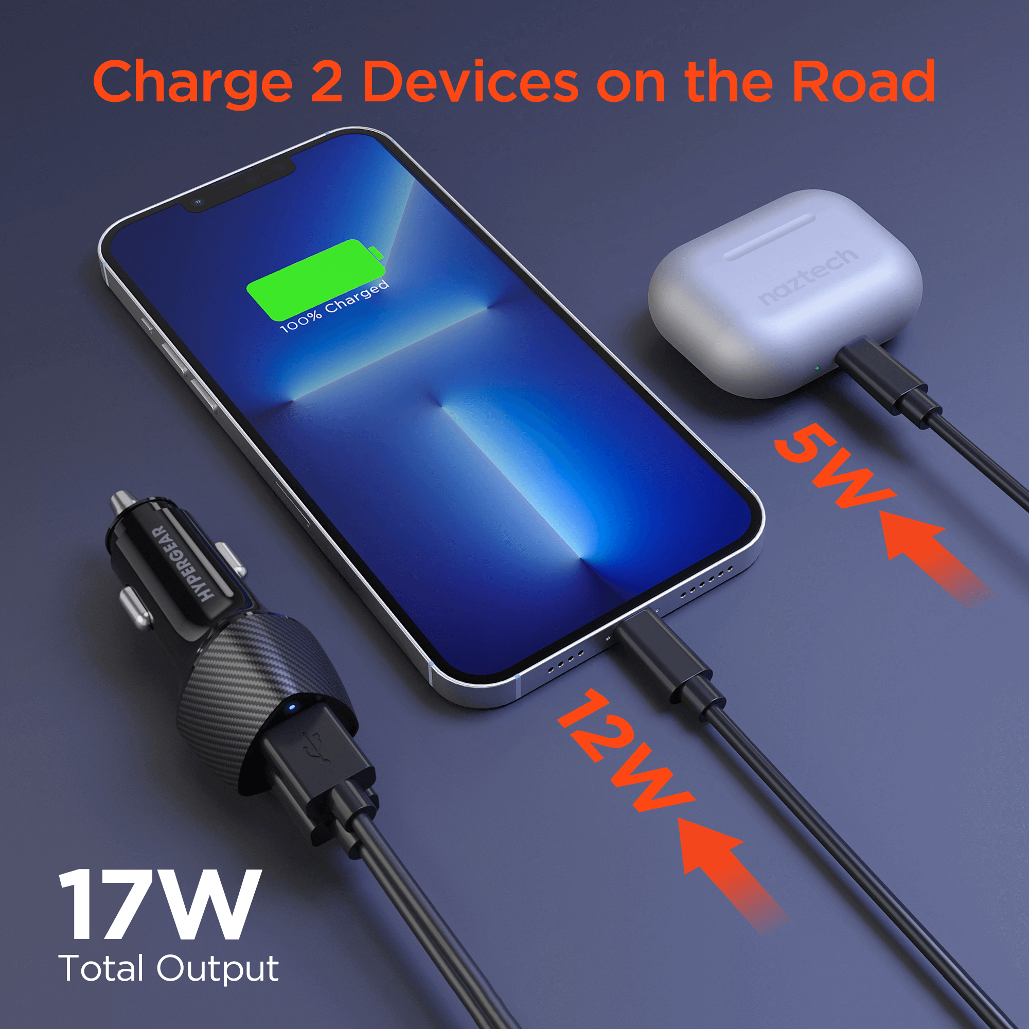 HyperGear SpeedBoost 12W USB + 5W USB Car Charger Jupiter Gear Home
