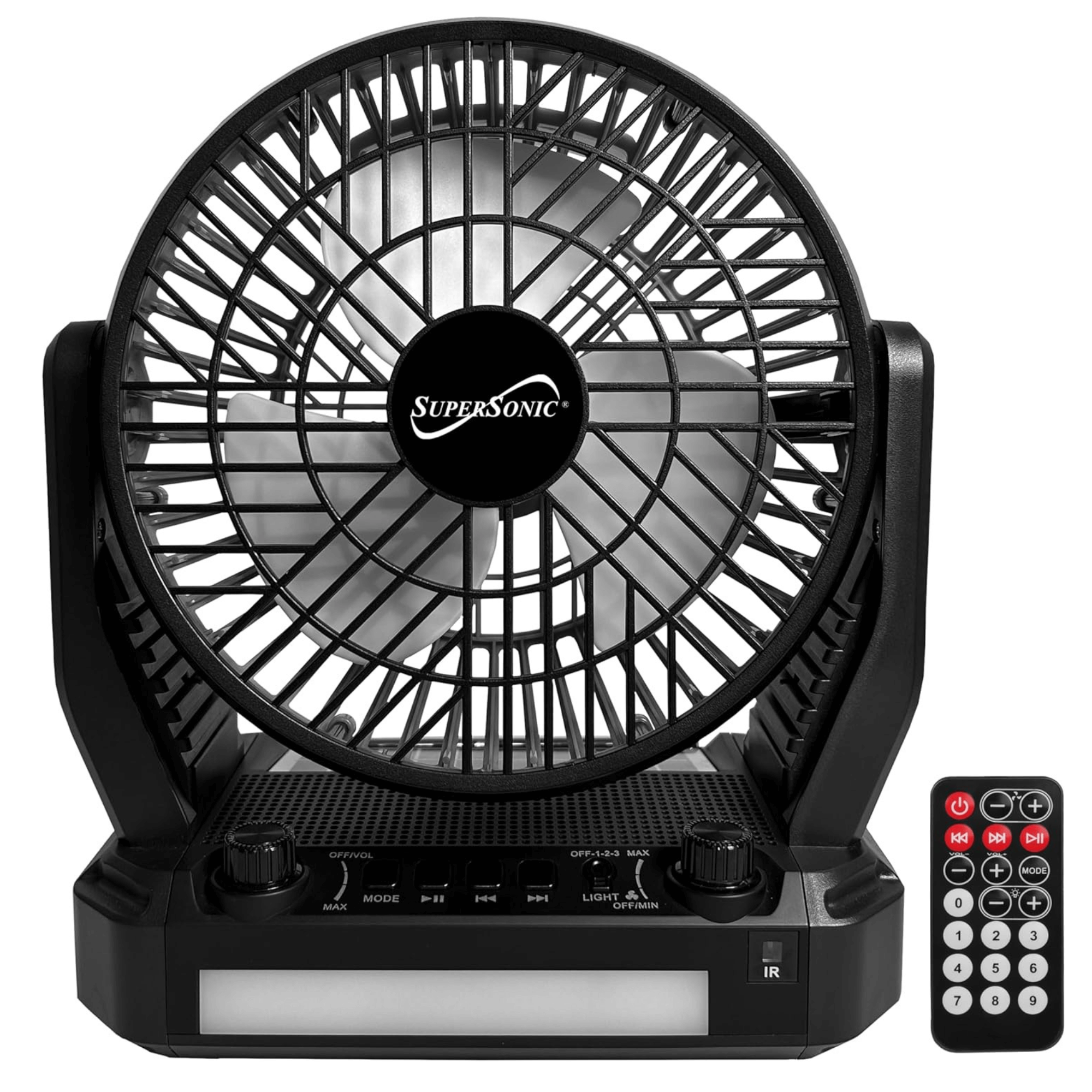 Supersonic Solar-Powered BT Speaker with FM Radio, LED Flashlight, and Fan Jupiter Gear Home