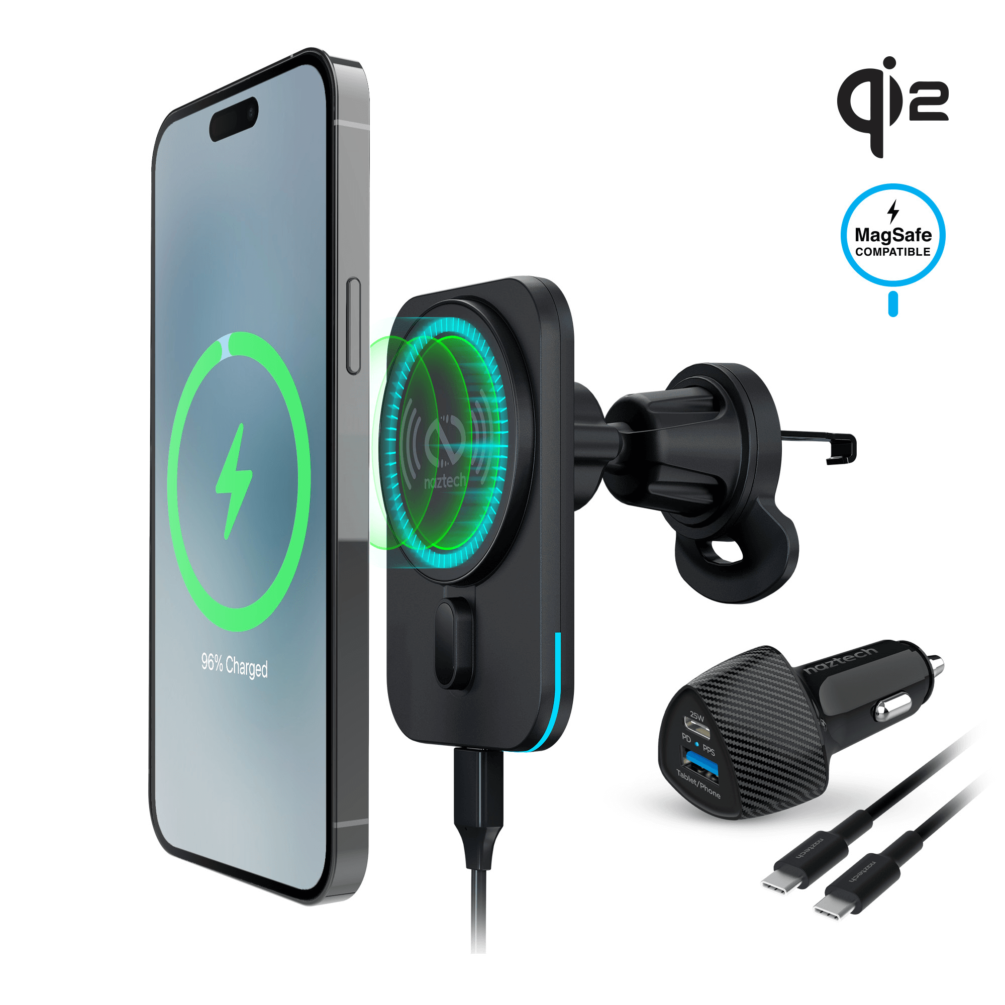 Naztech MagLock CAR 15W Magnetic Wireless Fast Charging Vent Mount with Qi2 Jupiter Gear Home