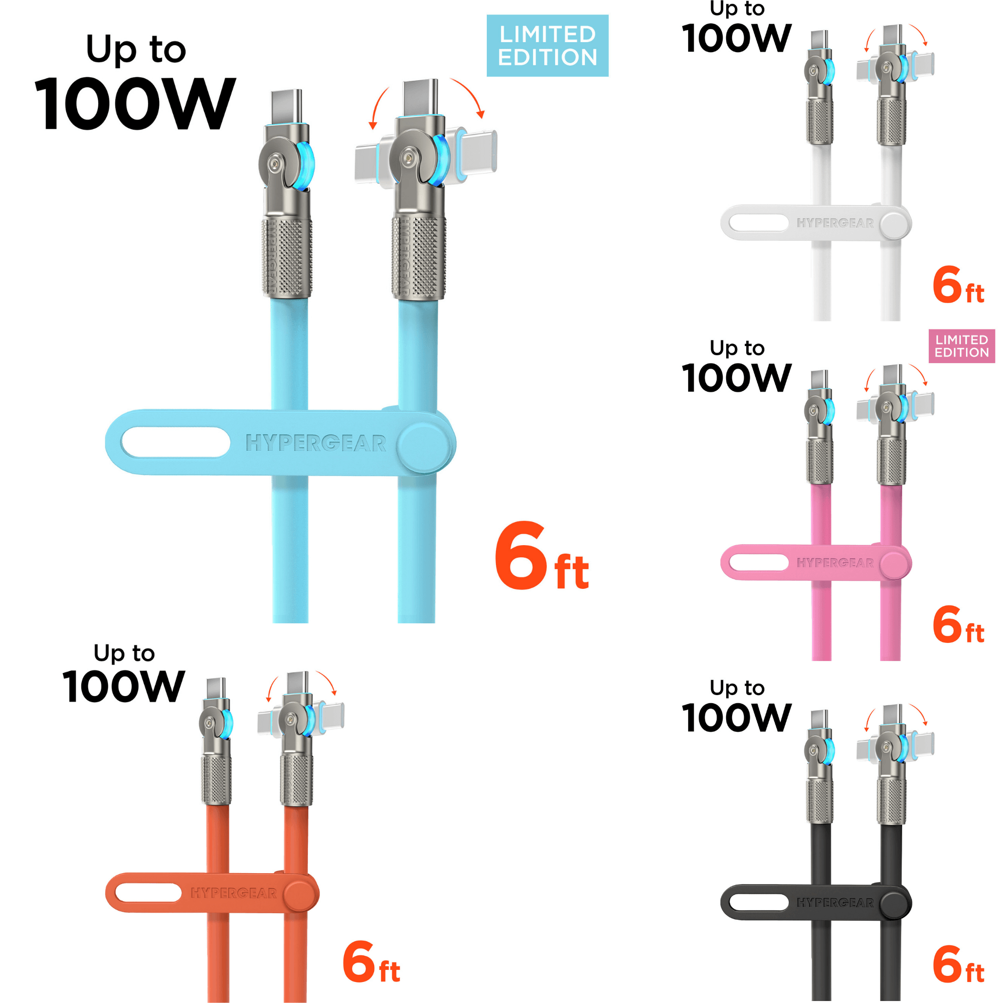 HyperGear Chunky180° 100W USB-C to USB-C Rugged Fast Charge Cable 6ft Jupiter Gear Home