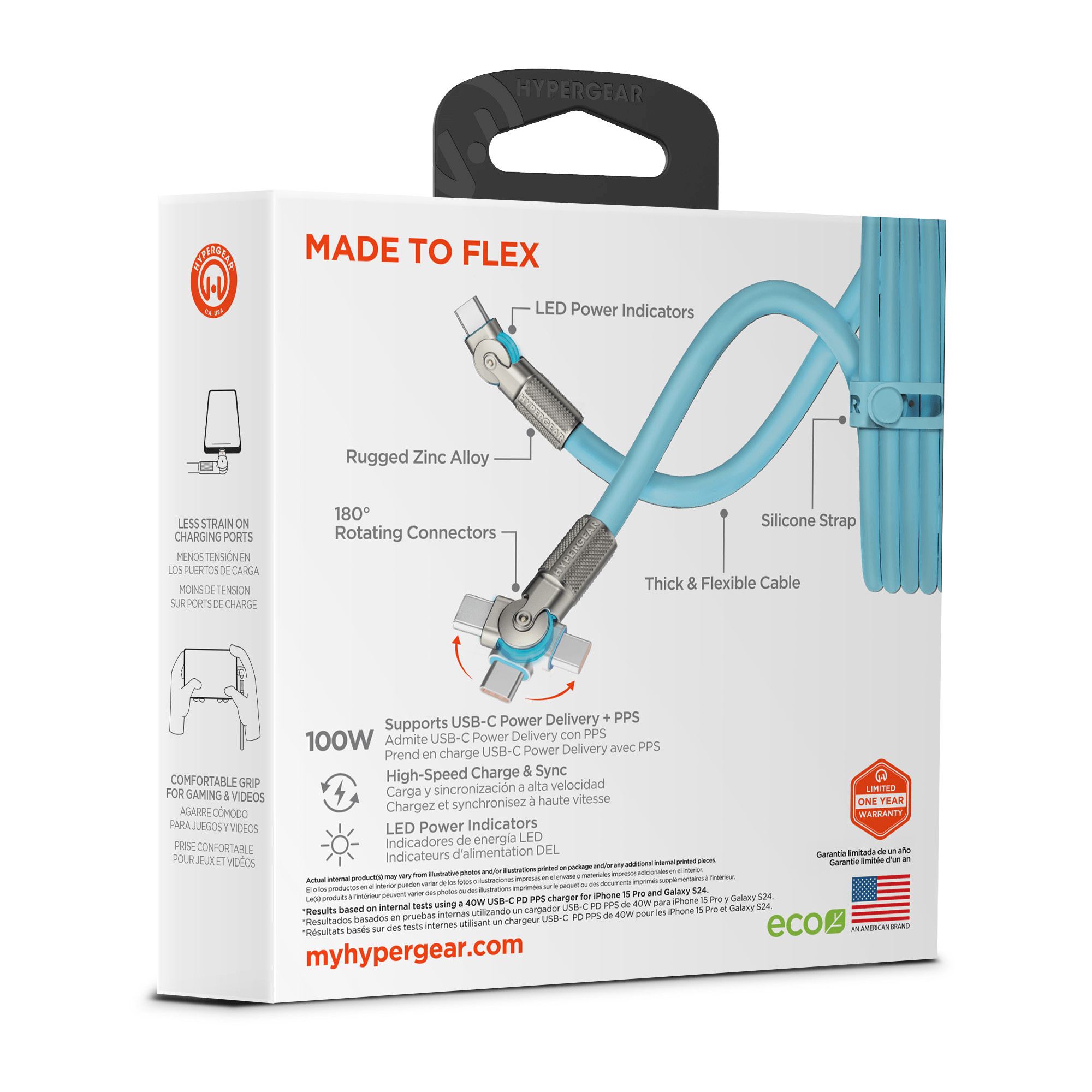 HyperGear Chunky180° 100W USB-C to USB-C Rugged Fast Charge Cable 6ft Jupiter Gear Home