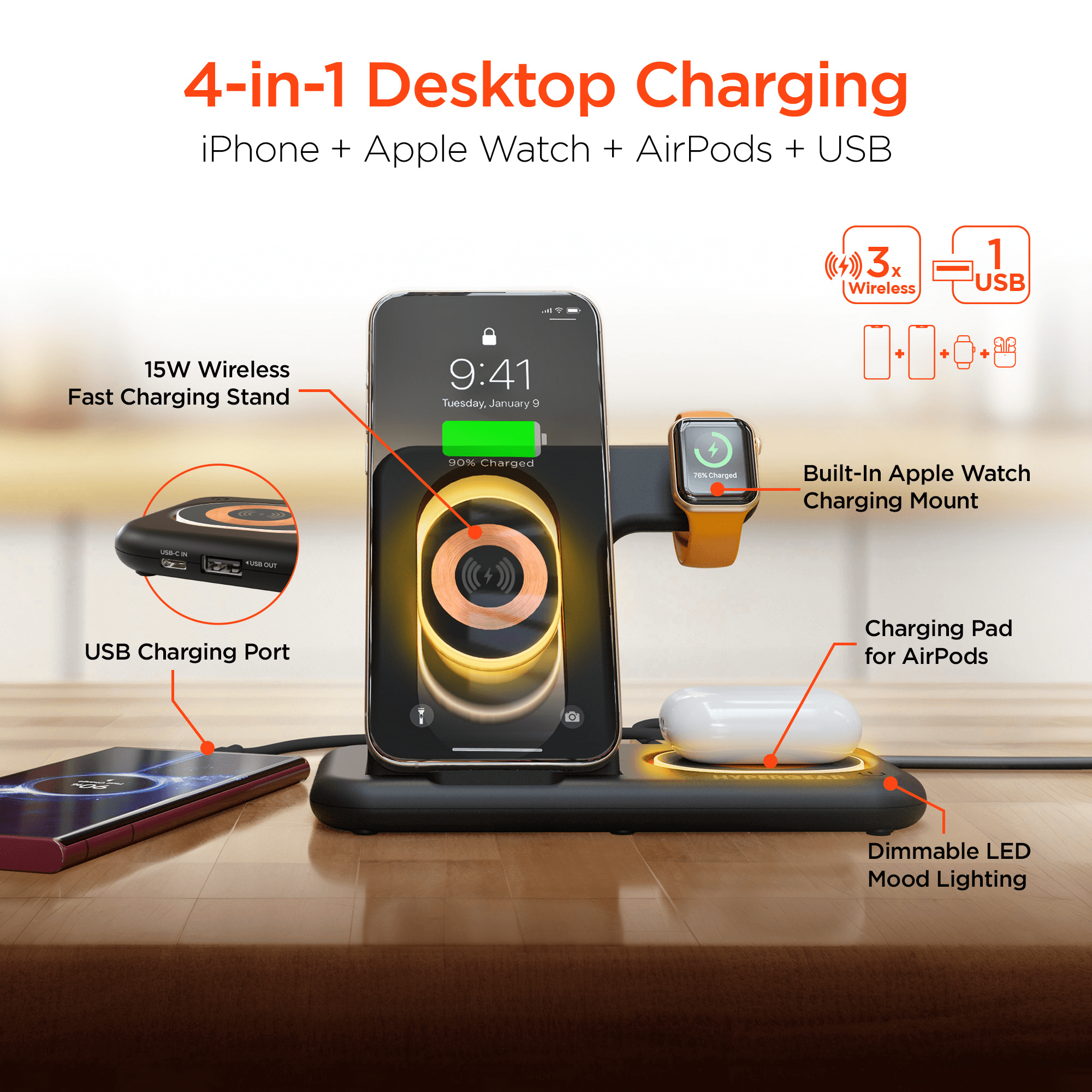 HyperGear 4 in 1 Wireless Charging Stand Jupiter Gear Home