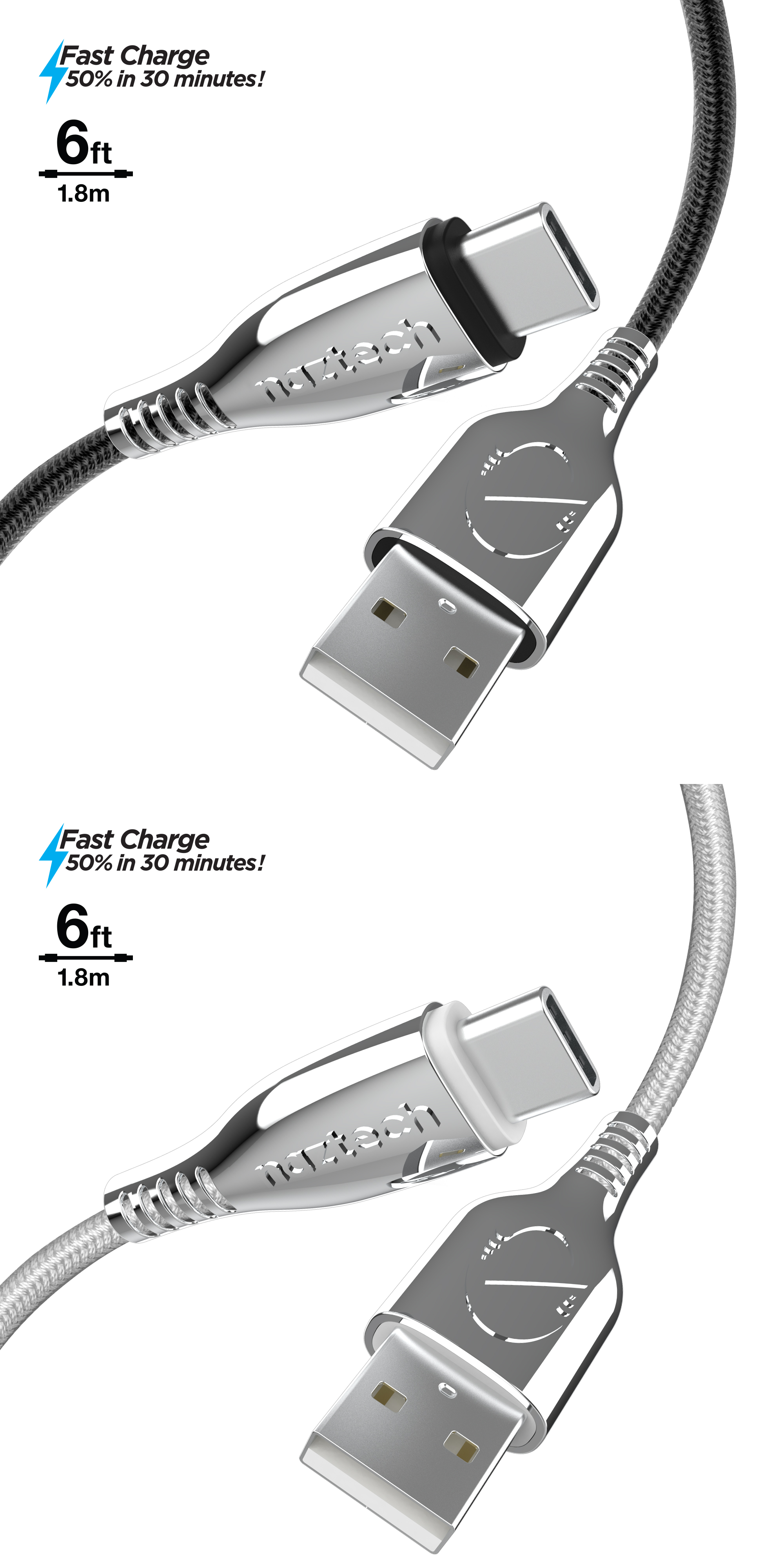 Naztech Titanium USB to USB-C Braided Cable 6ft Jupiter Gear Home