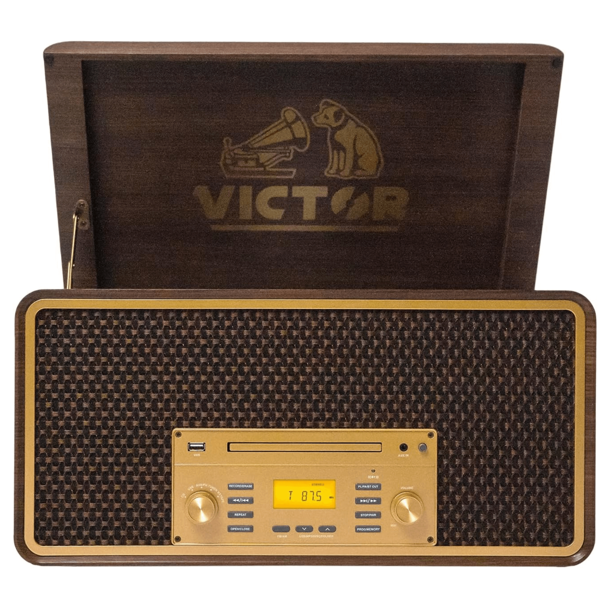 Victor Monument 8-in-1 Wood Music Center Espresso - Refurbished Jupiter Gear Home
