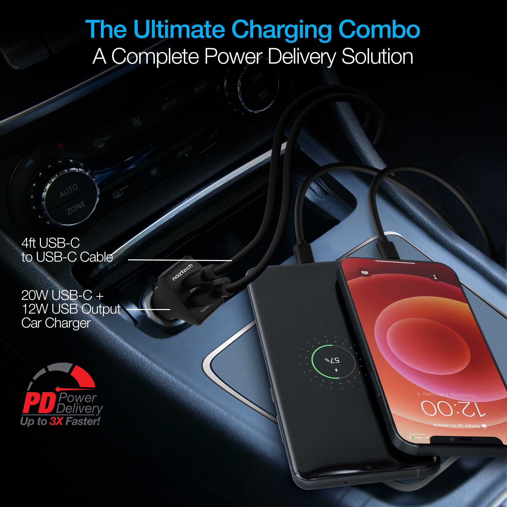 Naztech 20W USB-C PD+12W USB Car Charger Jupiter Gear Home