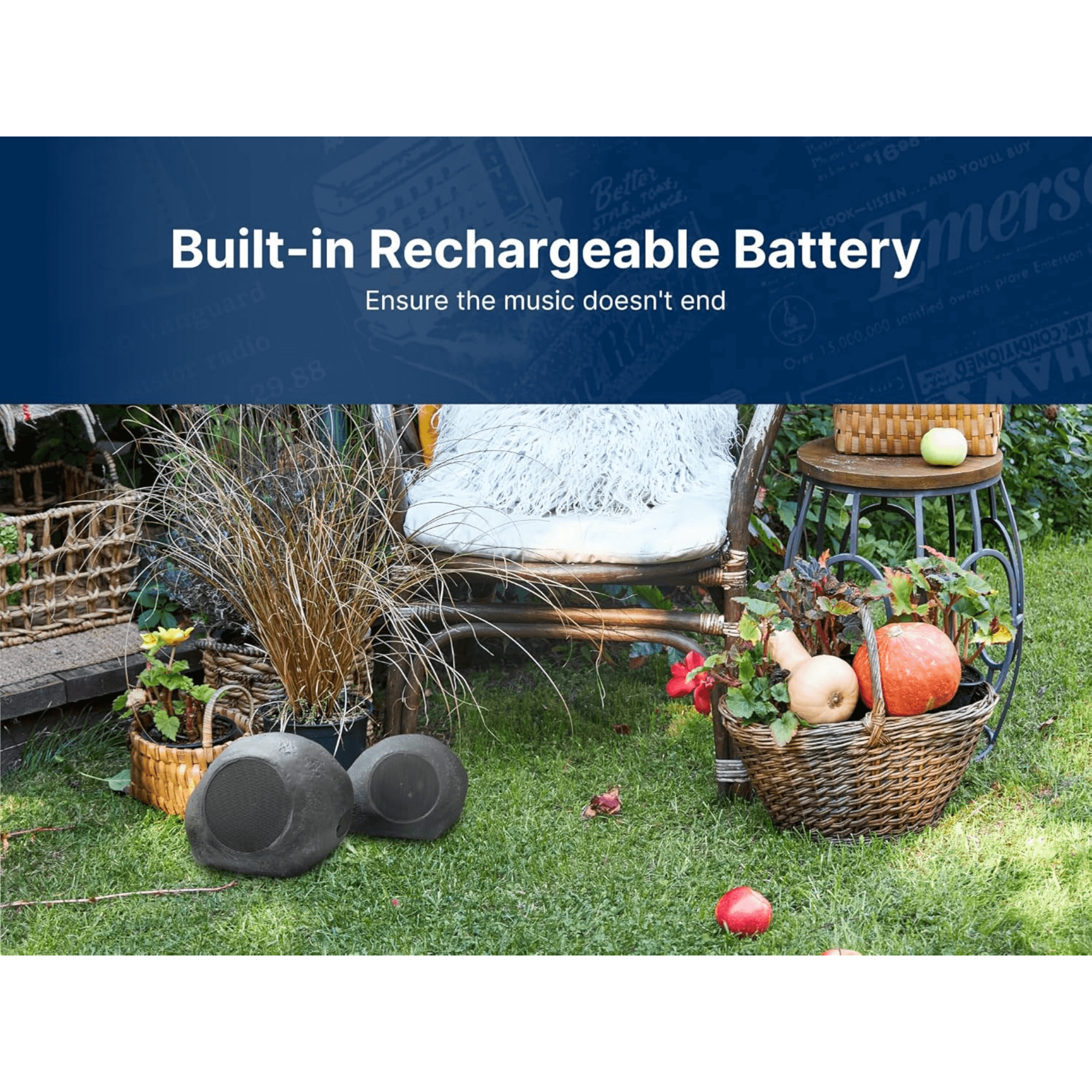 Emerson 1-Pair Mini Pebbles Duo Bluetooth Outdoor Speakers Jupiter Gear Home