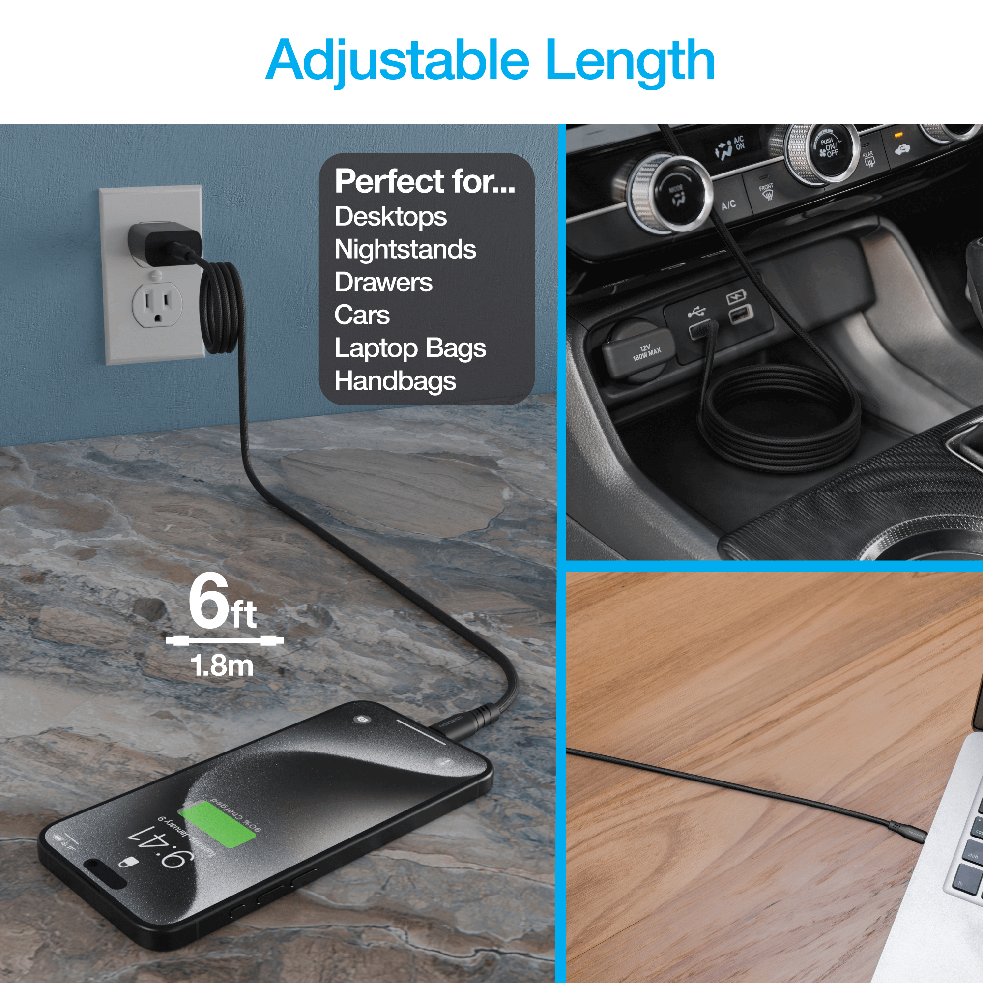 Naztech REcoil USB-C to USB-C Magnetic Cable 6ft Jupiter Gear Home