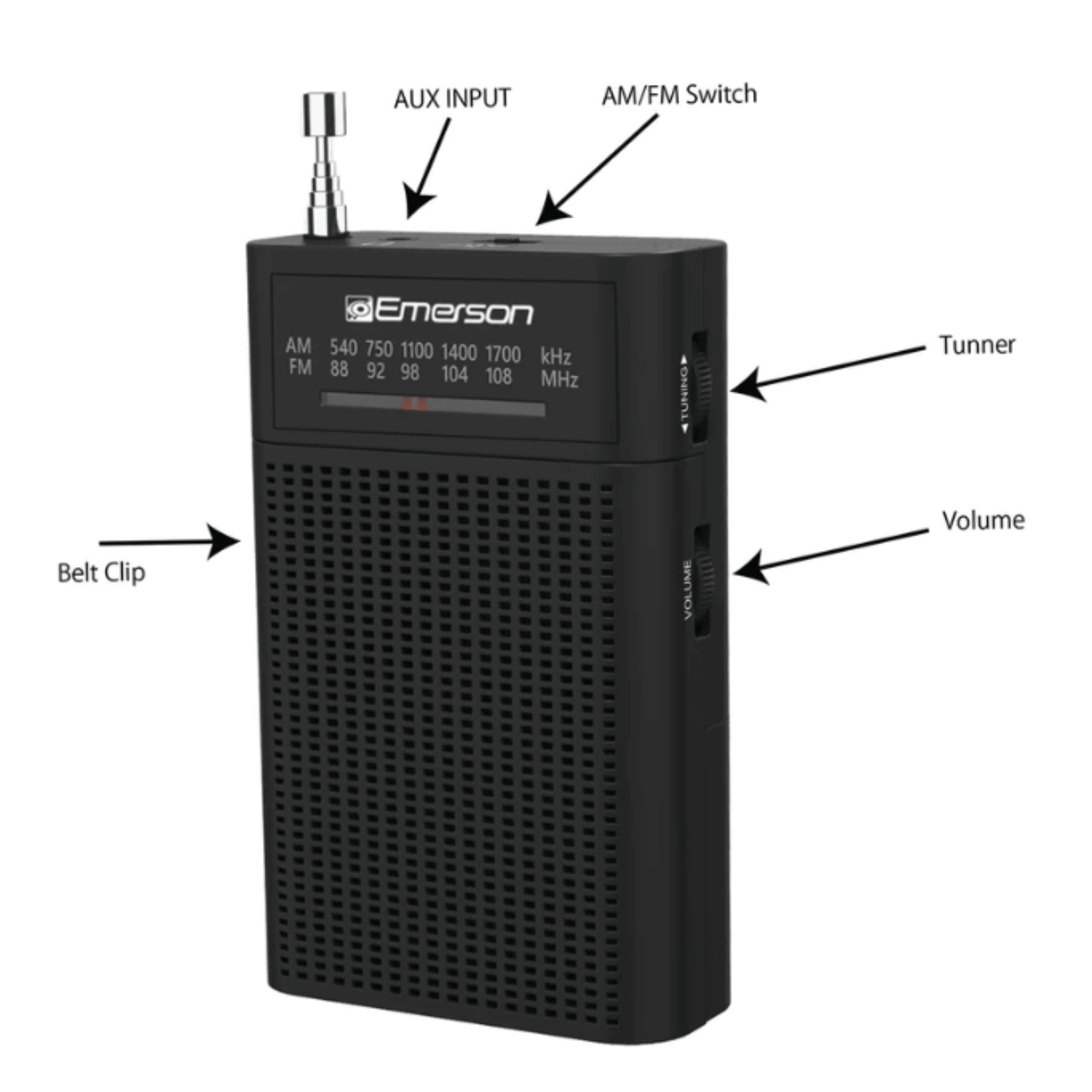 Emerson Portable AMFM Radio with Built-In Speaker and Easy Removable Belt Clip Jupiter Gear Home