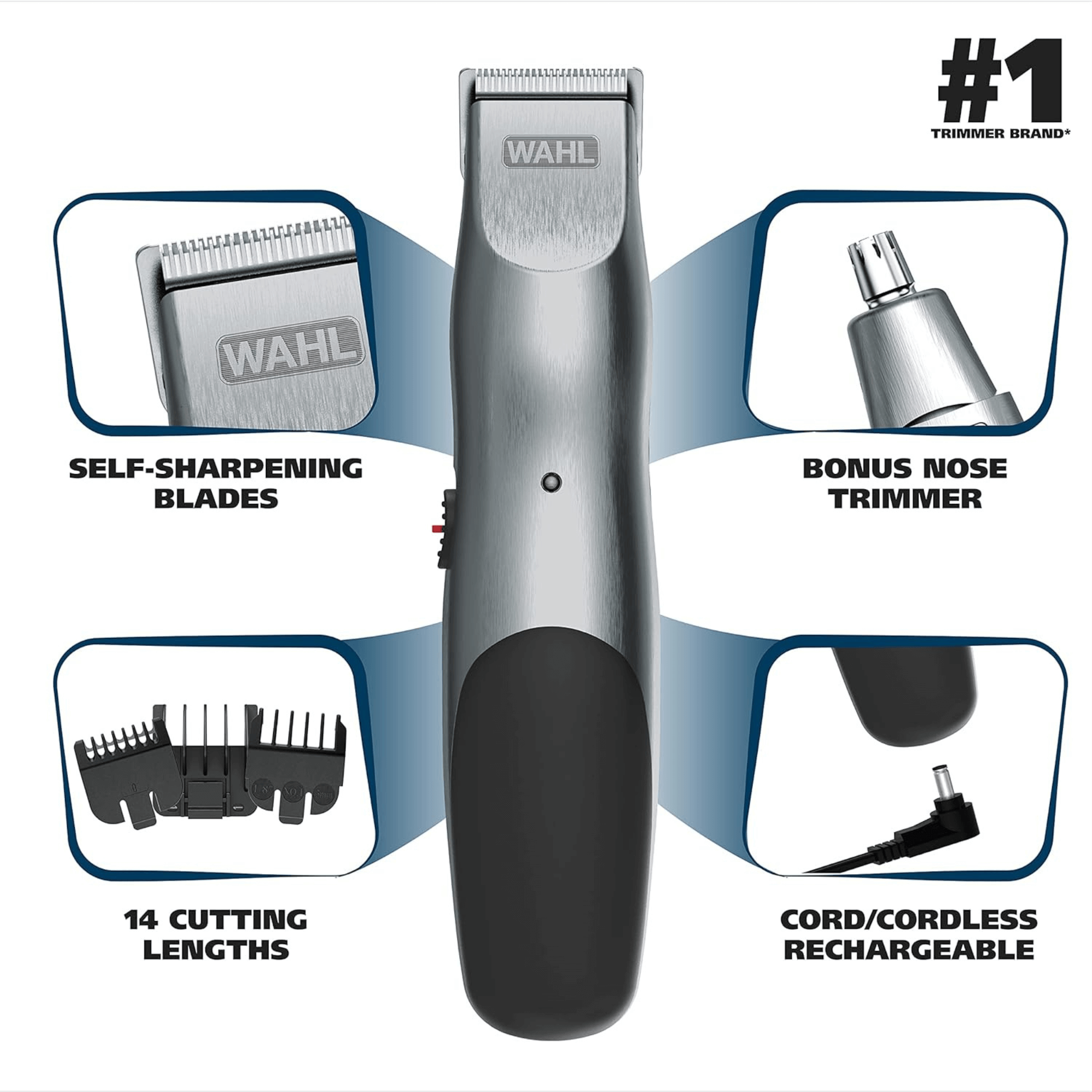Wahl Groomsman 16-Piece Rechargeable Beard Trimmer and Nose Hair Trimmer Jupiter Gear Home