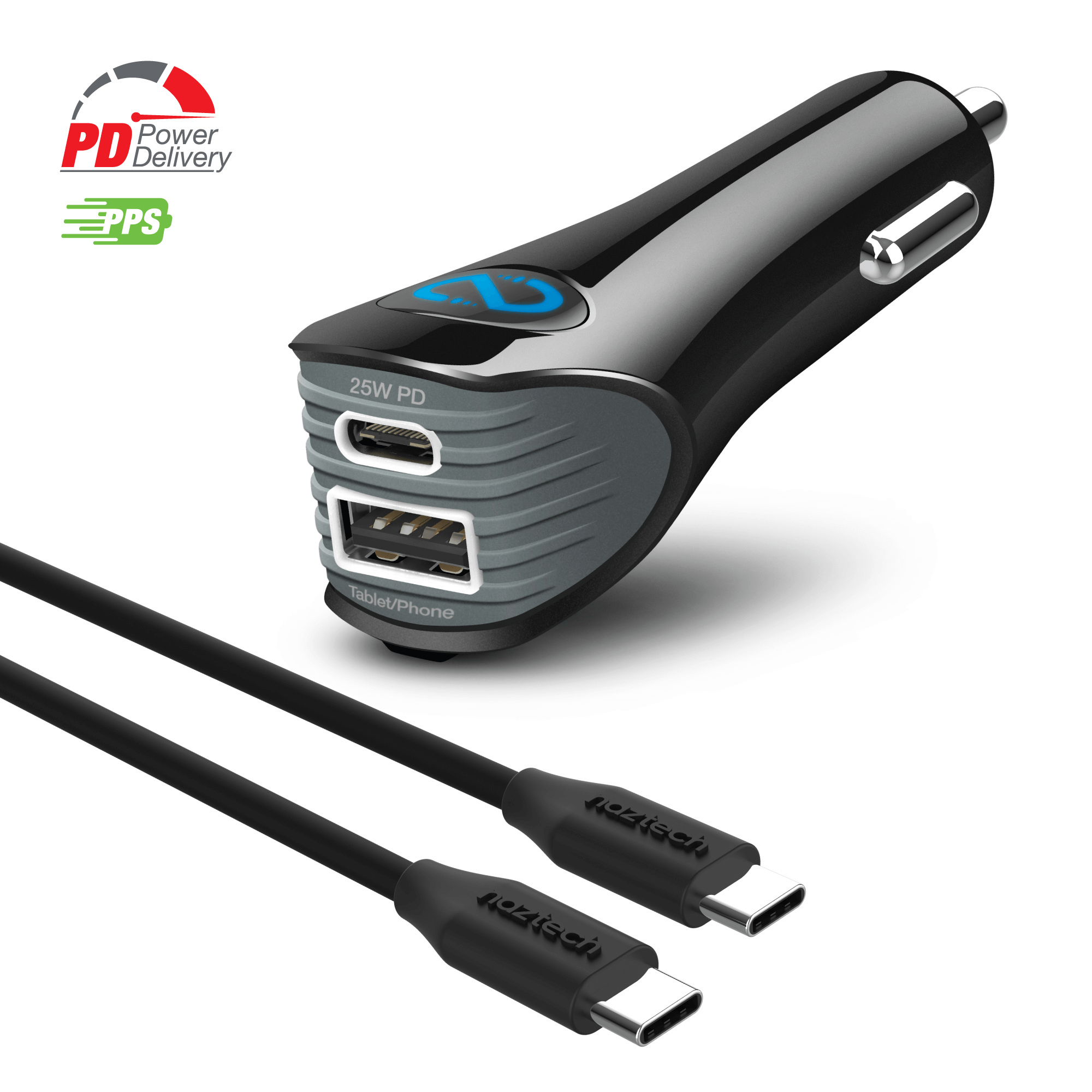 Naztech N420 PD25W+2.4A Car Charger + C - C Cable 4Ft Jupiter Gear Home