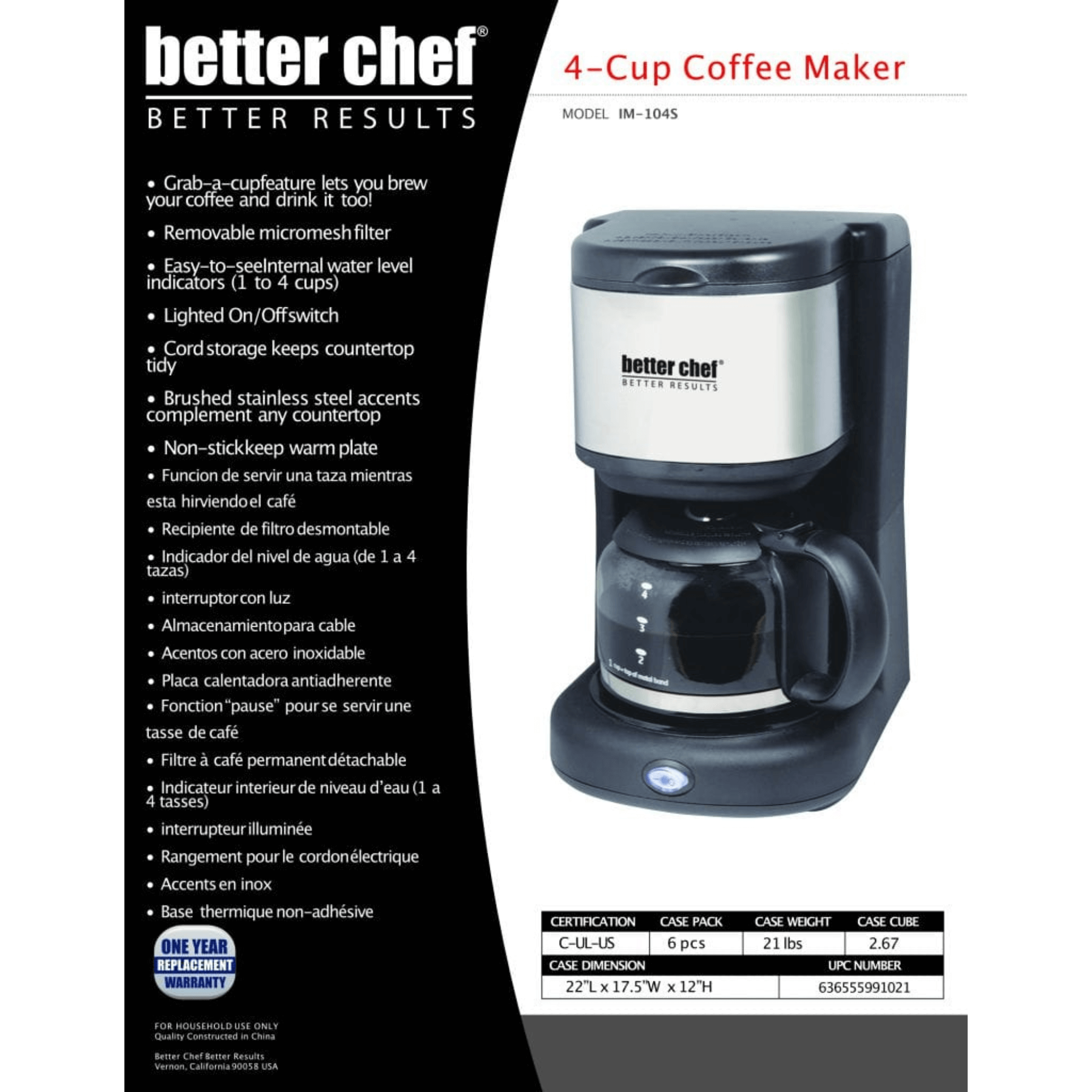 Better Chef 4-Cup Stainless Steel Coffeemaker Jupiter Gear Home