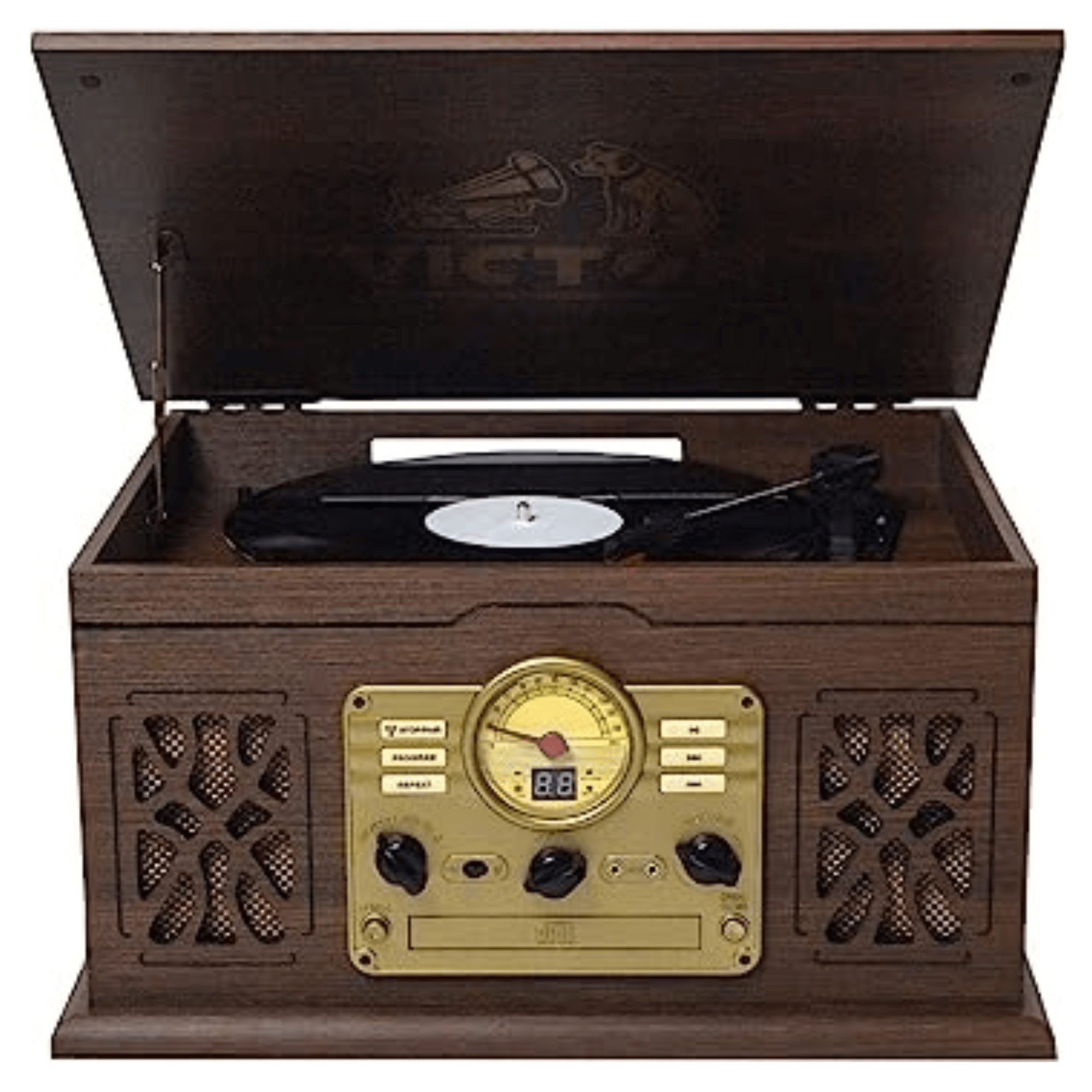 Victor State 7-in-1 Wood Music Center Espresso - Refurbished Jupiter Gear Home