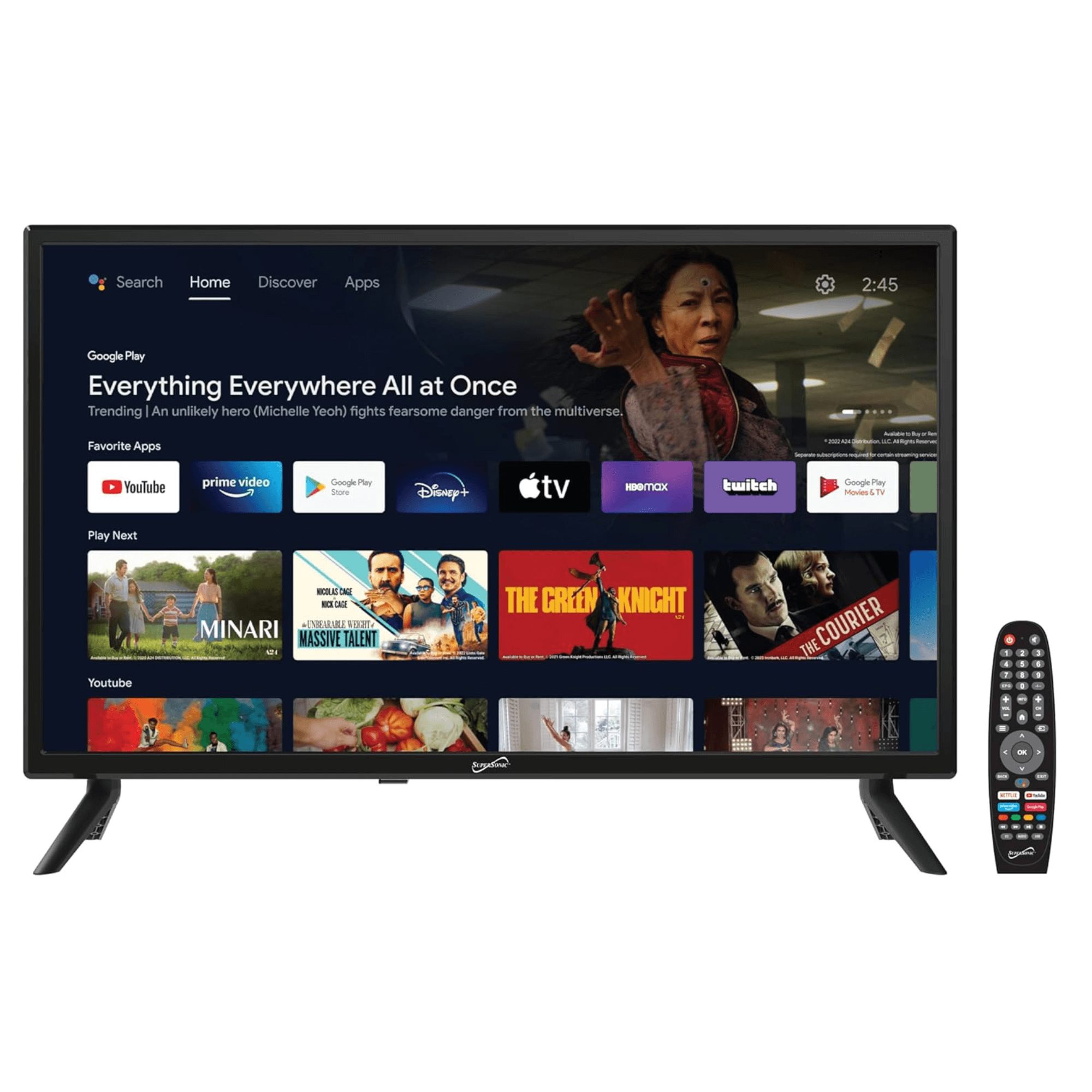Supersonic 24-inch DLED Smart HDTV with Google Assistant ATSC and NTSC System ACDC Compatible Jupiter Gear Home