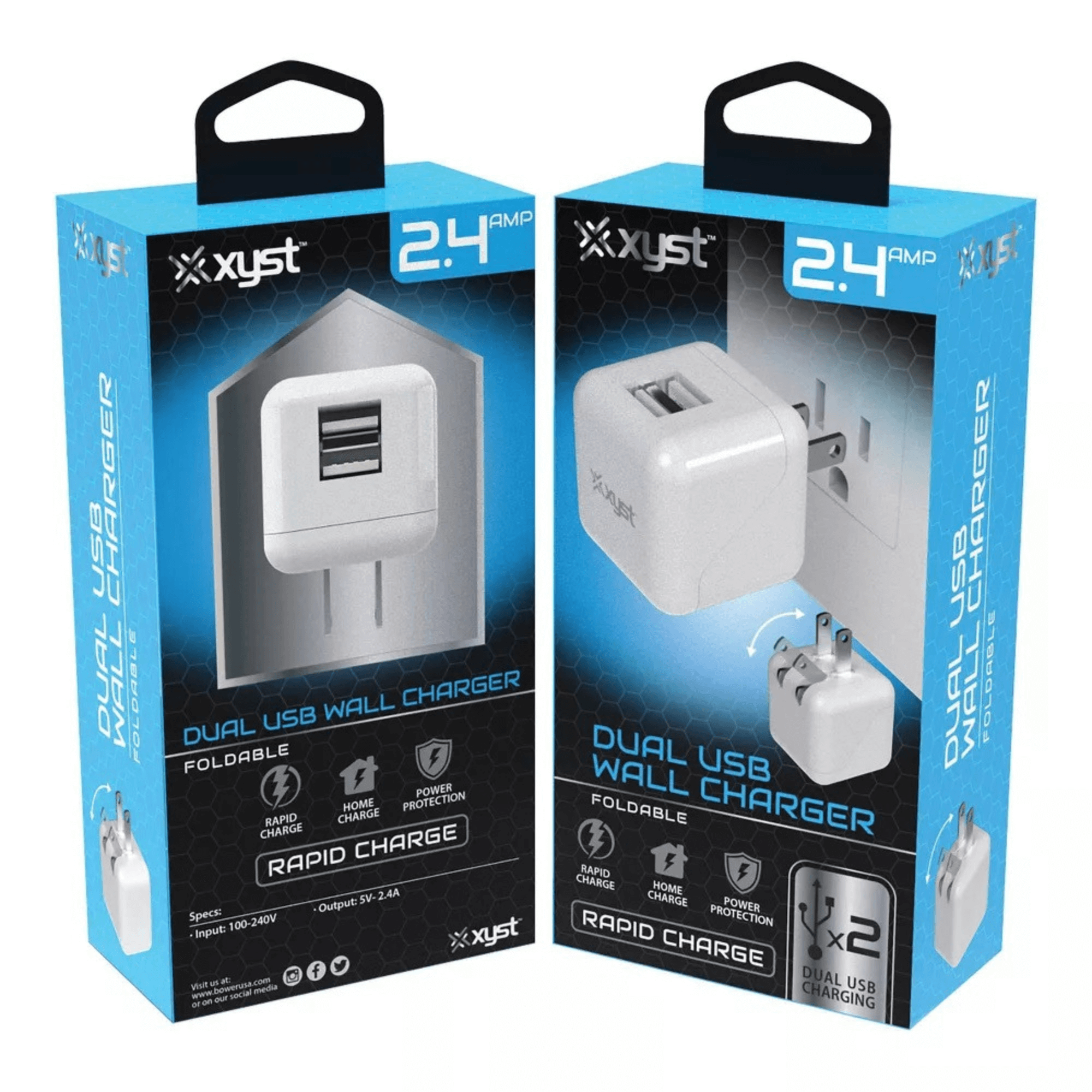 Xyst 2.4-Amp Dual USB Foldable Wall Charger Jupiter Gear Home