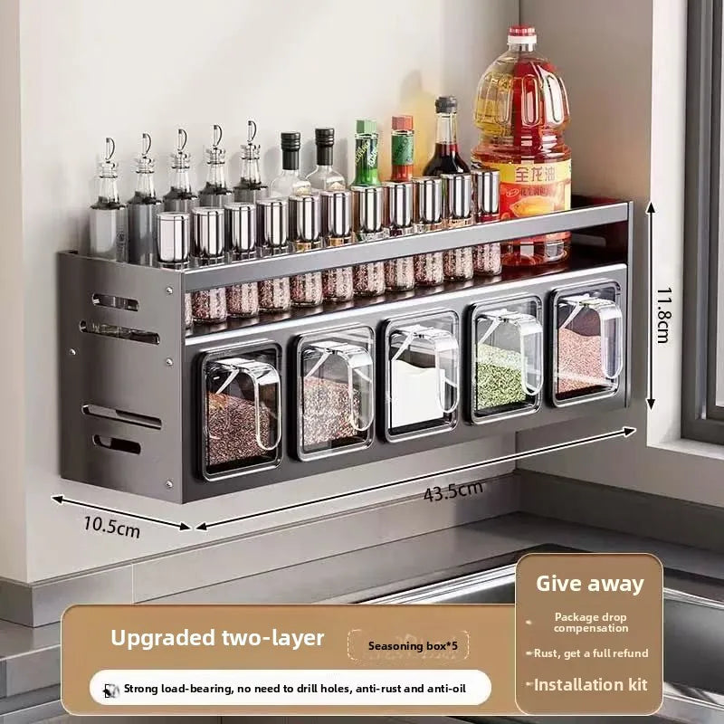 New Kitchen Spice Shelf Wall-mounted Spice Storage Rack Kitchen Seasoning Organizer Holder No Punching Required Storage Shelf Taj Home Store