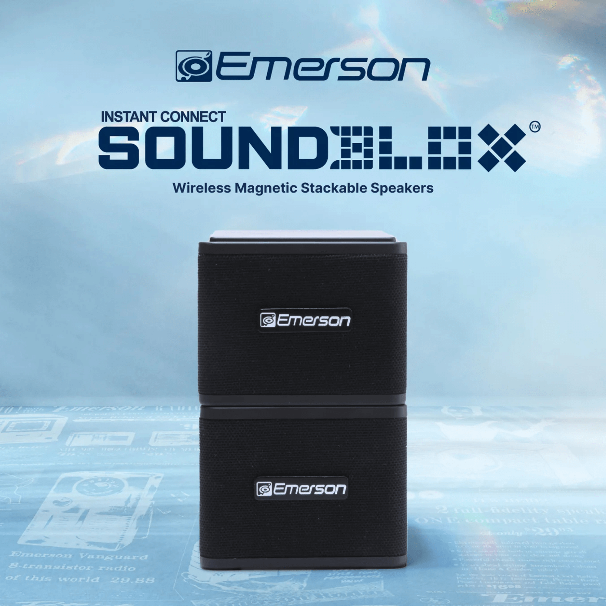 Emerson 1-Pair Instant Connect Sound Blox Wireless Magnetic Stackable Speakers Jupiter Gear Home