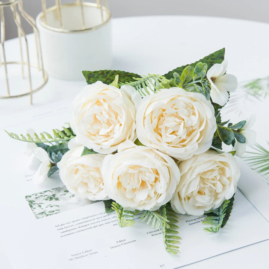 Artificial Flowers Vases for Home Decoration Valentine Garland Fake Plants Wedding Bride Outdoor Diy Gift Box Silk Peony Bouquet Taj Home Store