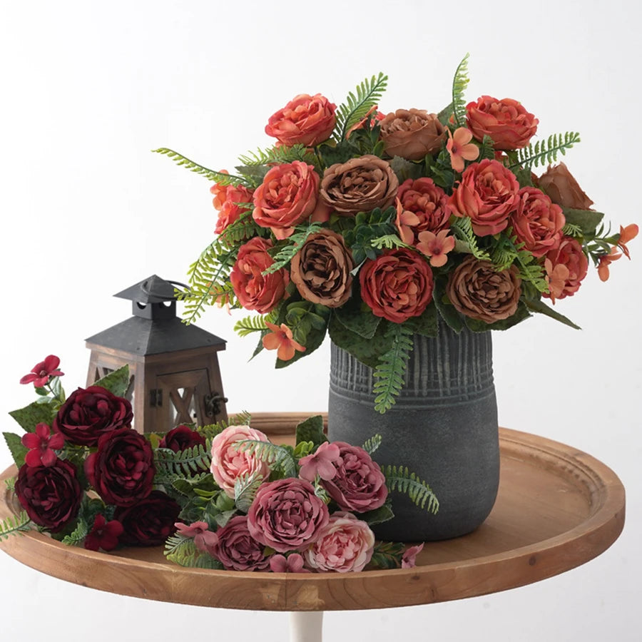 Artificial Flowers Vases for Home Decoration Valentine Garland Fake Plants Wedding Bride Outdoor Diy Gift Box Silk Peony Bouquet Taj Home Store