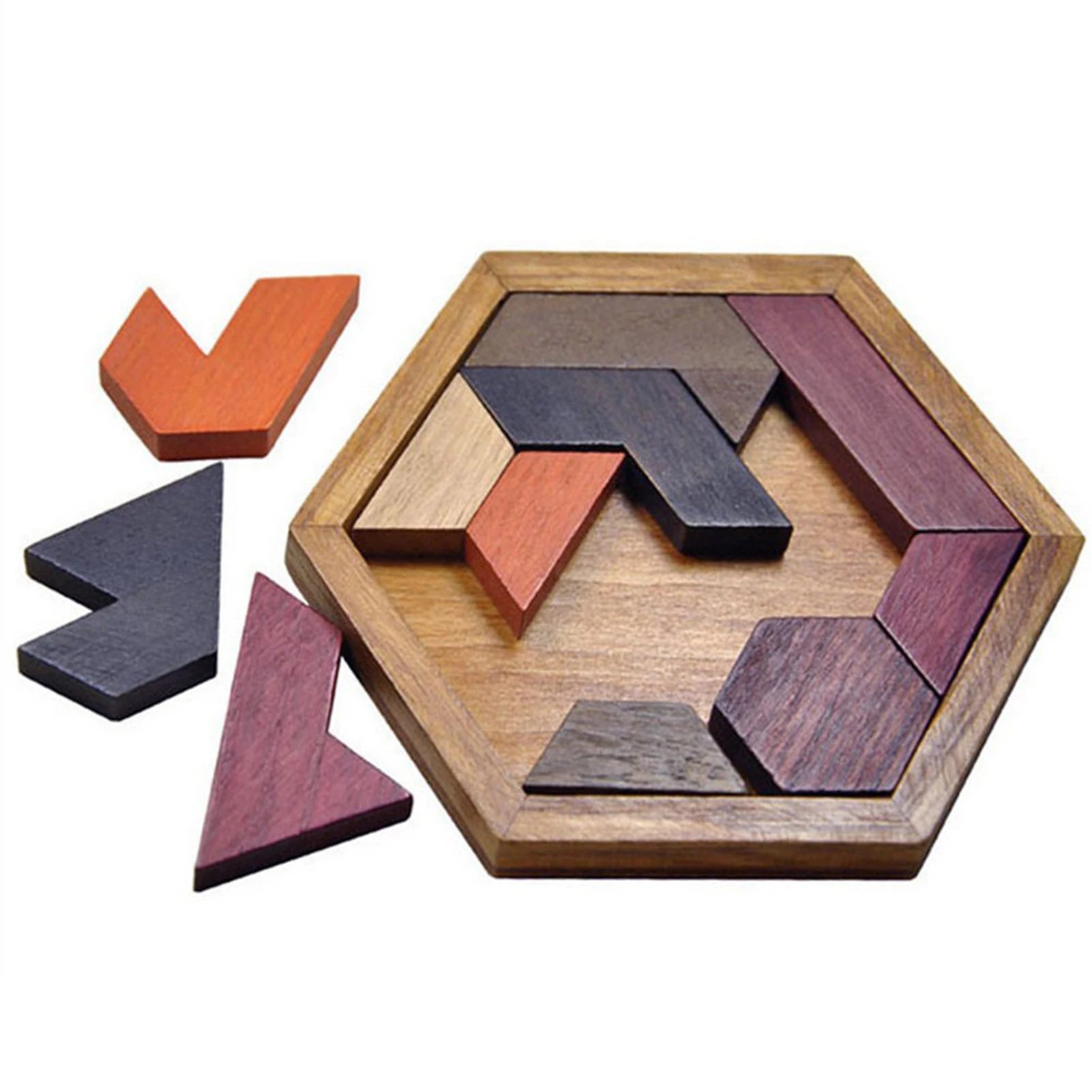 Hexagonal Wooden Geometric Shape Jigsaw Puzzles Chess Game Board Montessori Toys Brain Teaser Educational Intelligence Toys Taj Home Store