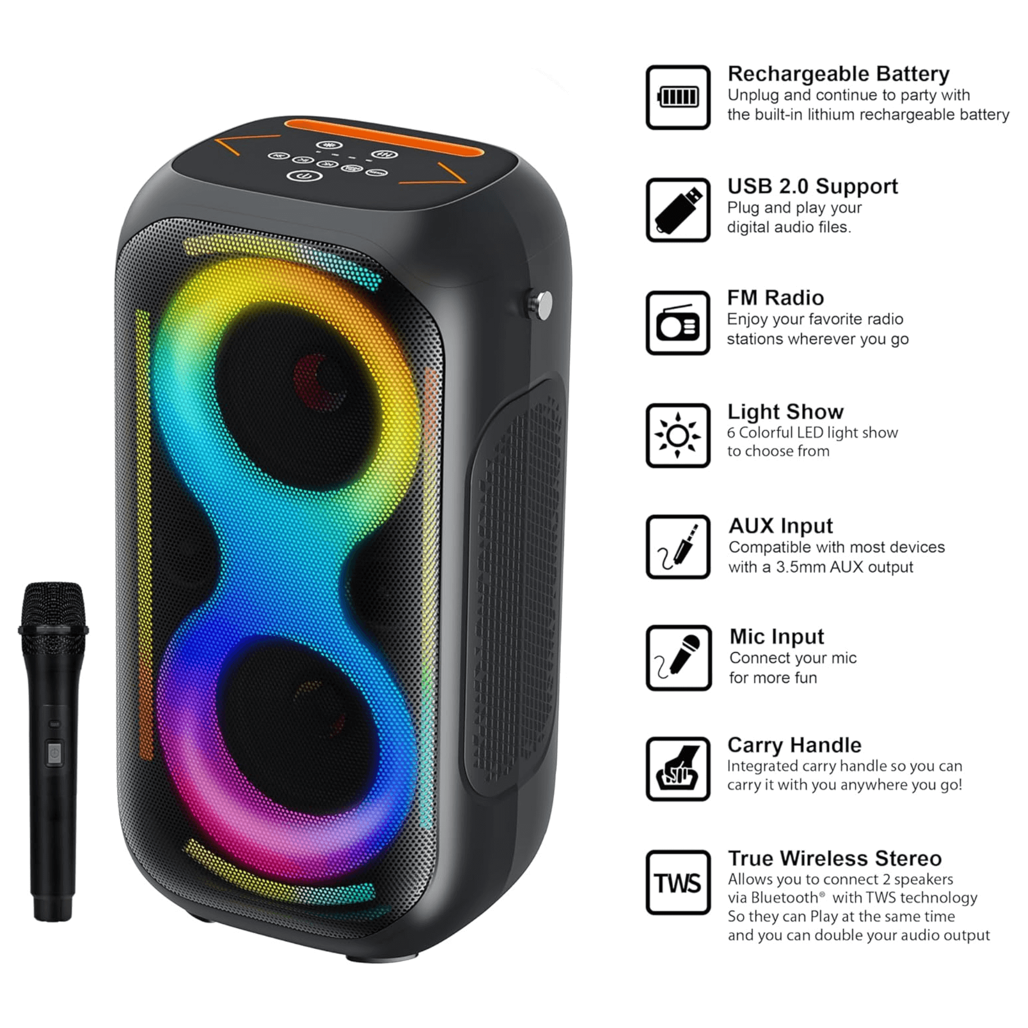 IQ Sound 2x5-Inch TWS Fusion Glow Portable Bluetooth Speaker Jupiter Gear Home