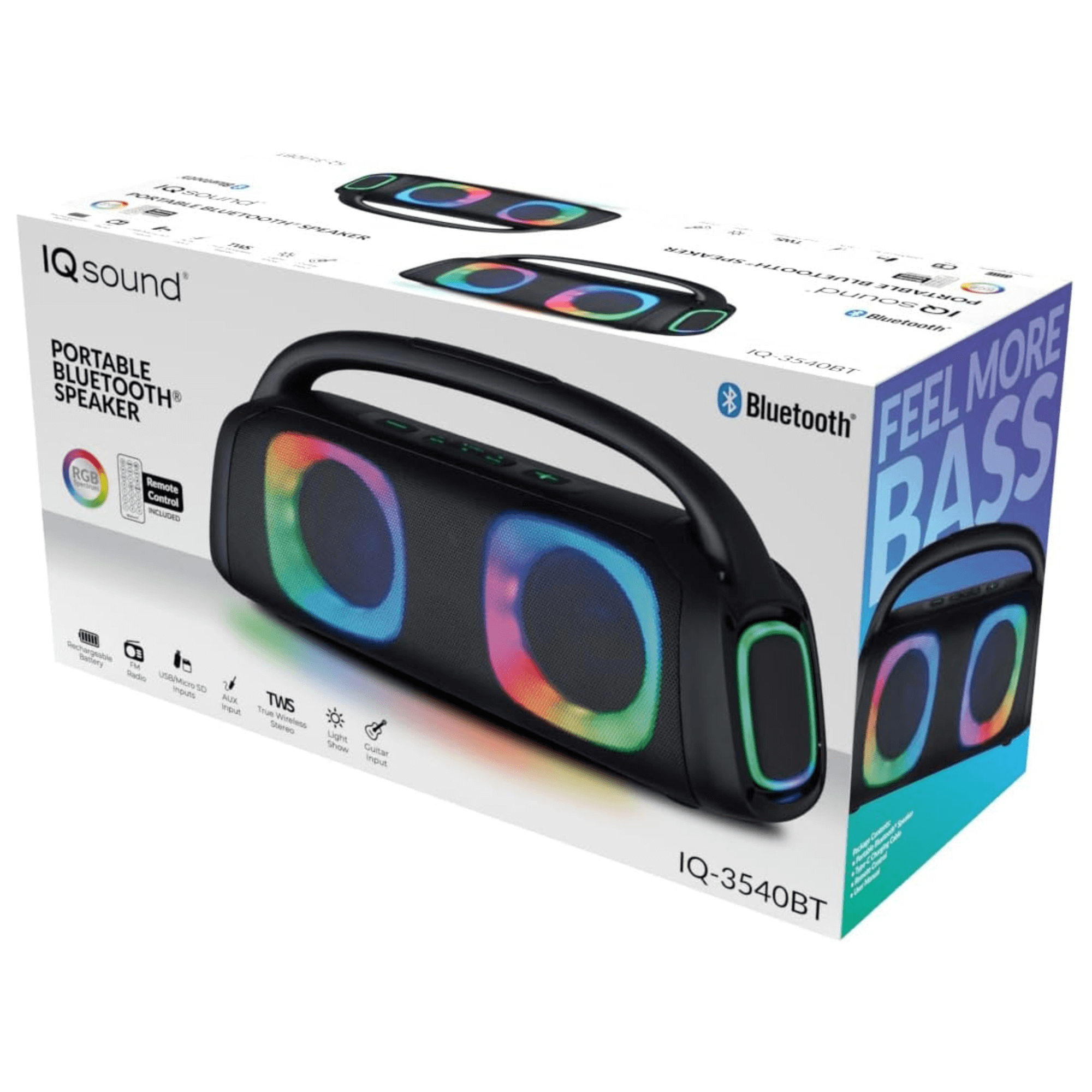 IQ Sound Portable Bluetooth Speaker with RGB Lights and TWS-Enhanced Stereo Sound Jupiter Gear Home