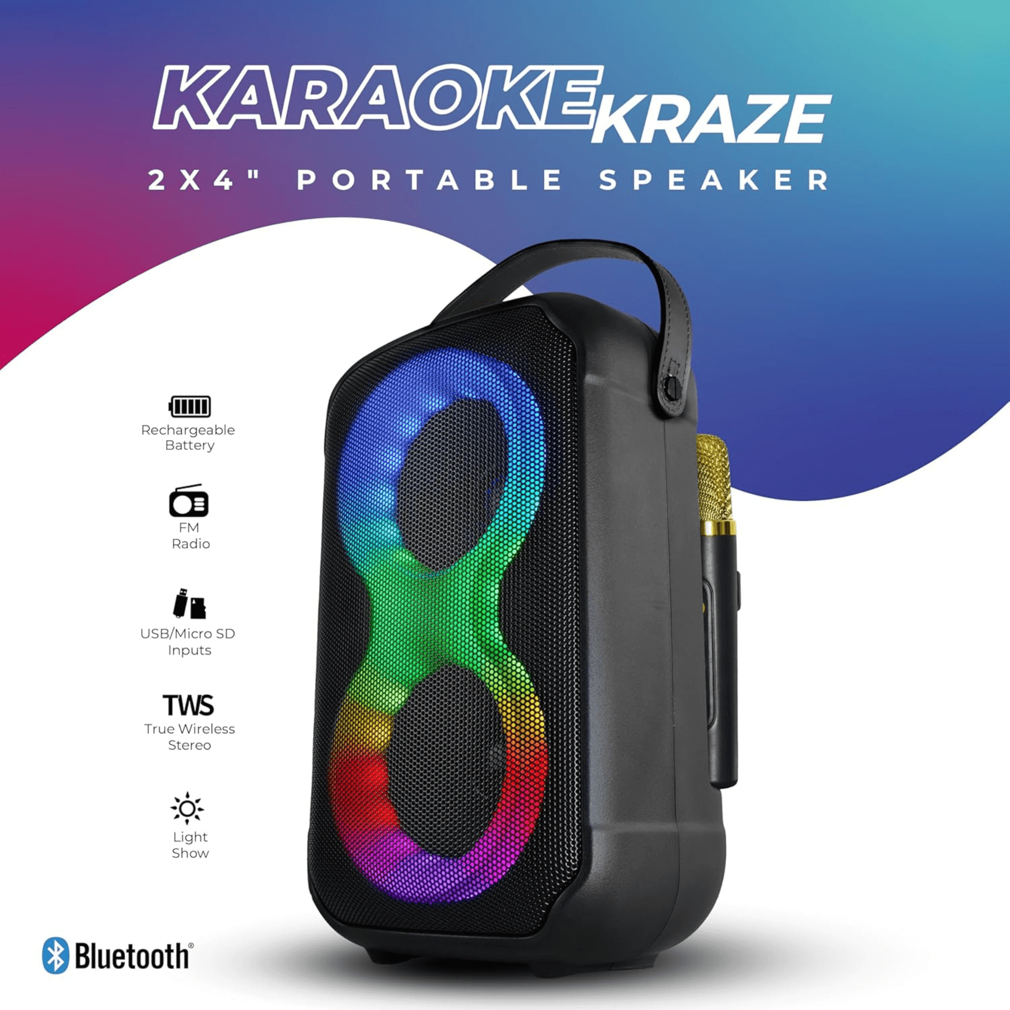 IQ Sound Karaoke Kraze 2x 4-Inch Portable Bluetooth Speaker Jupiter Gear Home