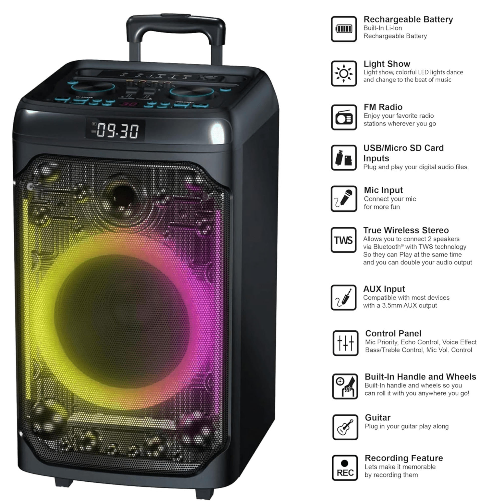 IQ Sound CYBER FLEX12 12-Inch Portable Bluetooth Party Speaker Jupiter Gear Home