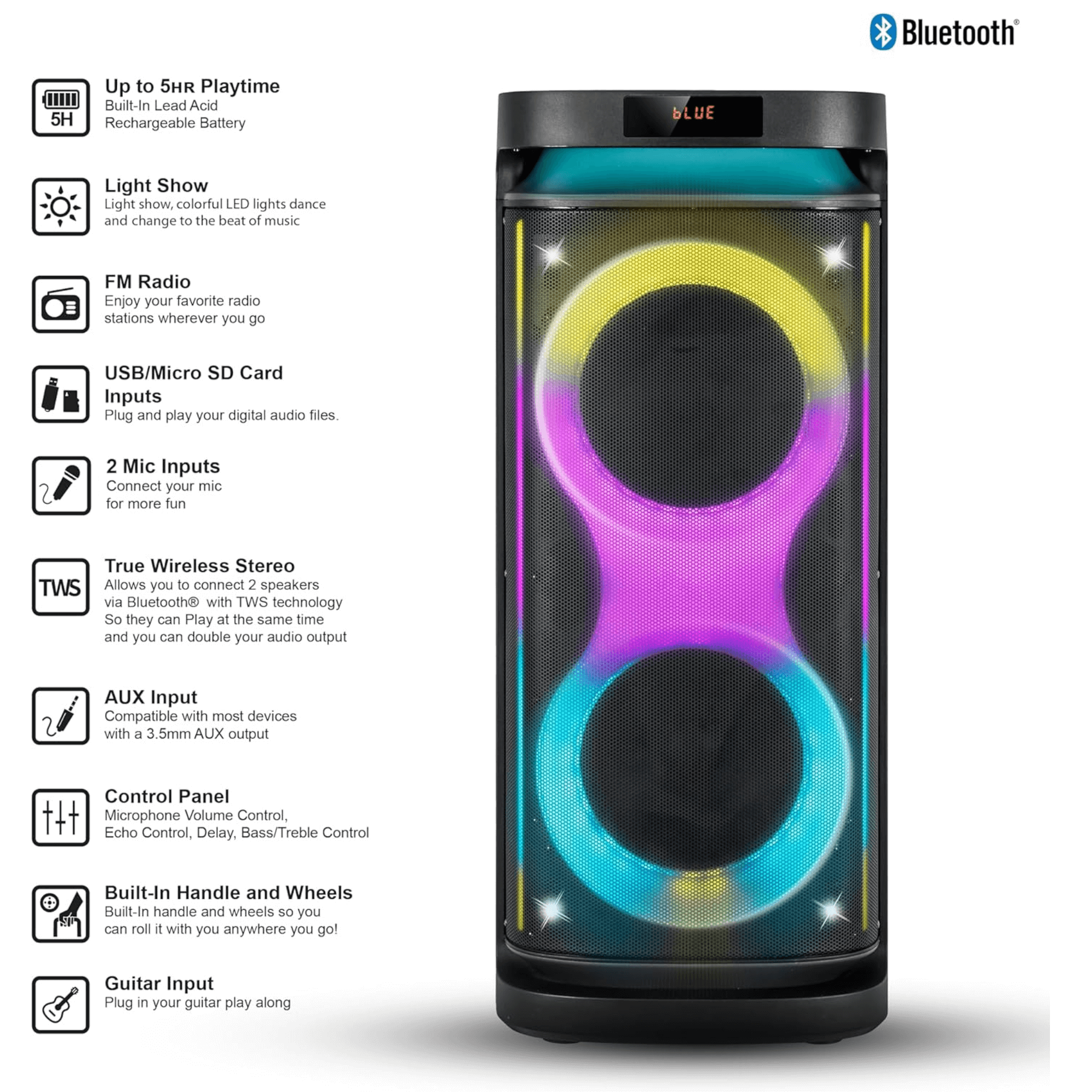 IQ Sound 2x10-Inch Portable Bluetooth DJ Speaker Jupiter Gear Home