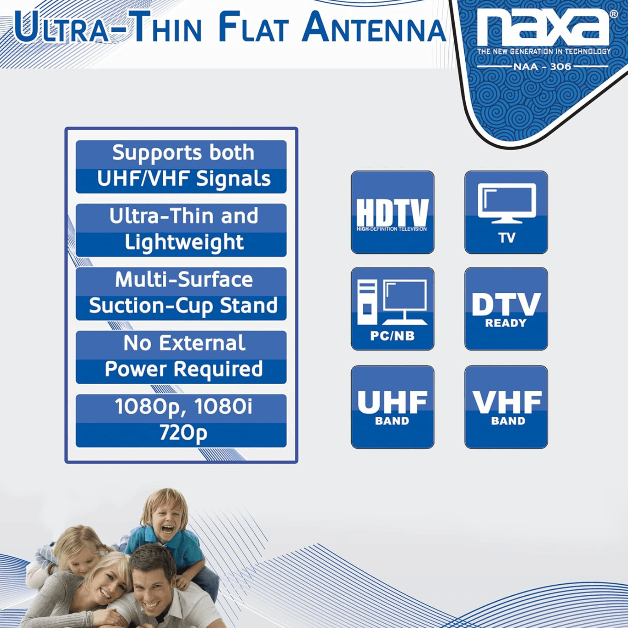 Naxa Ultra-Thin Flat Panel Style Powered Antenna For HDTV and ATSC Digital TV Jupiter Gear Home