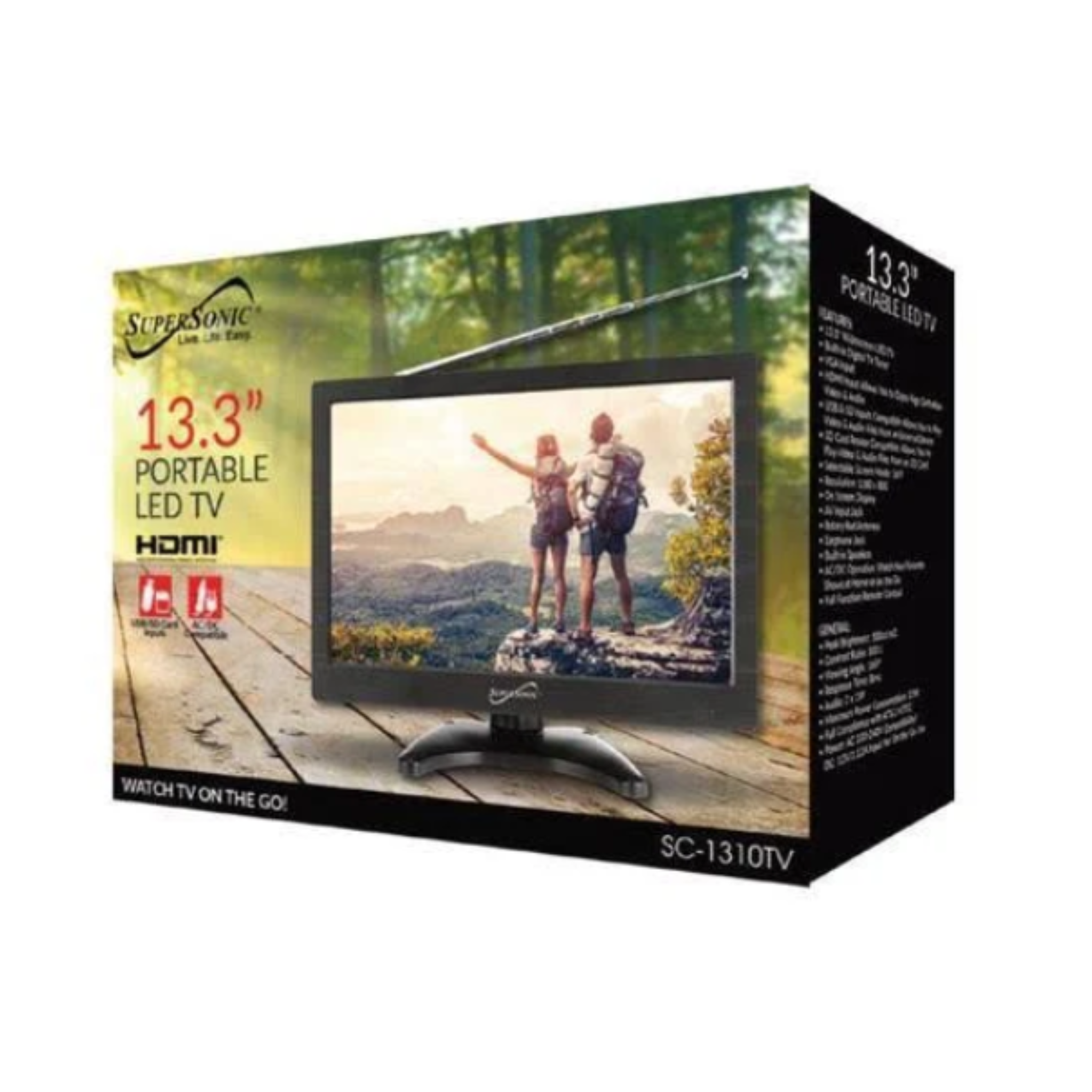 Supersonic 13.3" Portable Digital LED TV with USB, SD & HDMI Inputs & 12-Volt ACDC Compatible Jupiter Gear Home