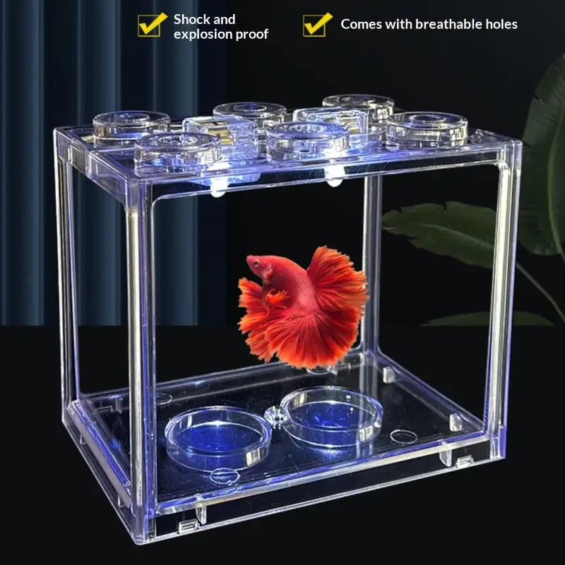 .New.Aquarium Mini Acrylic Fish Tank Reptile Pet Box Stackable Aquarium Cylinder Landscape Seaweed For Home Office Decoration Taj Home Store