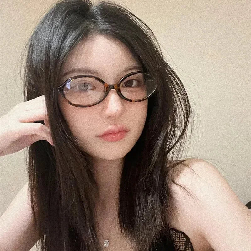 Elliptical Artistic Style Myopia Glasses Retro Small Frame Flat Lenses Ultra Light Finished Near Sight Eyewear Fashion Goggles Taj Home Store