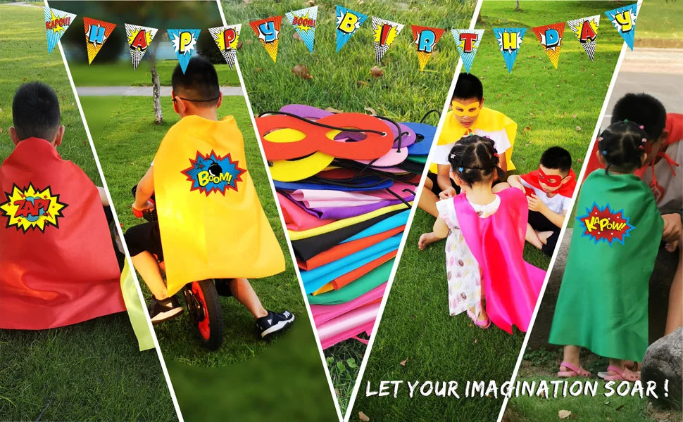 12/24 Sets Superhero Capes and Masks Bulk for Boys Girls Super Hero Themed Party Favor Costume Birthday Gifts Cosplay Costume Taj Home Store