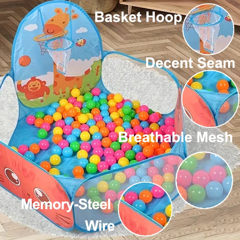 120cm Hexagon Children Ball Pool with Basketball Hoop Portable Foldable Kid Playpen Playground Gym Play Mat Baby Sport Education Taj Home Store