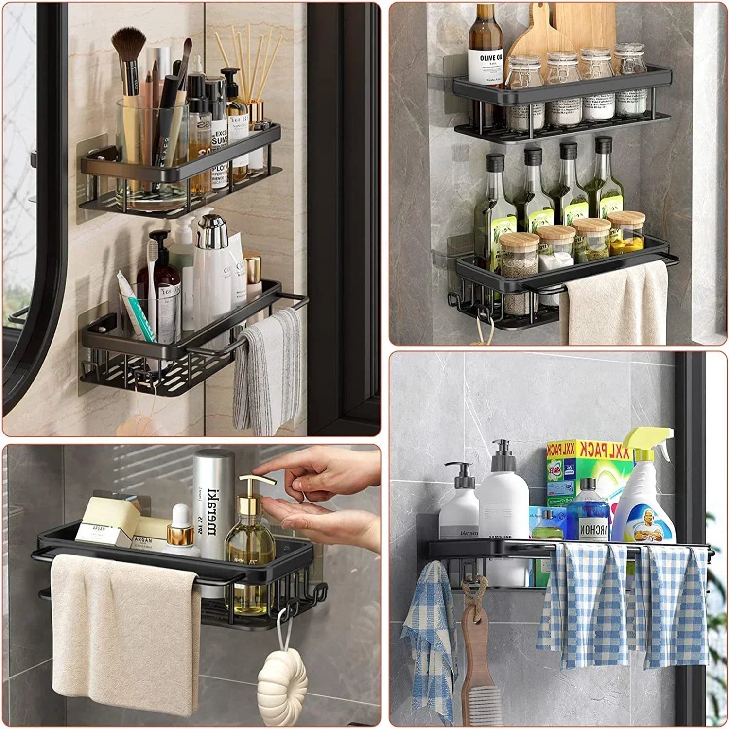 Bathroom Shelf Kitchen Storage Organizer Aluminum Alloy Shampoo Rack Shower Shelf Bathroom Accessories No Drill Shelf Taj Home Store