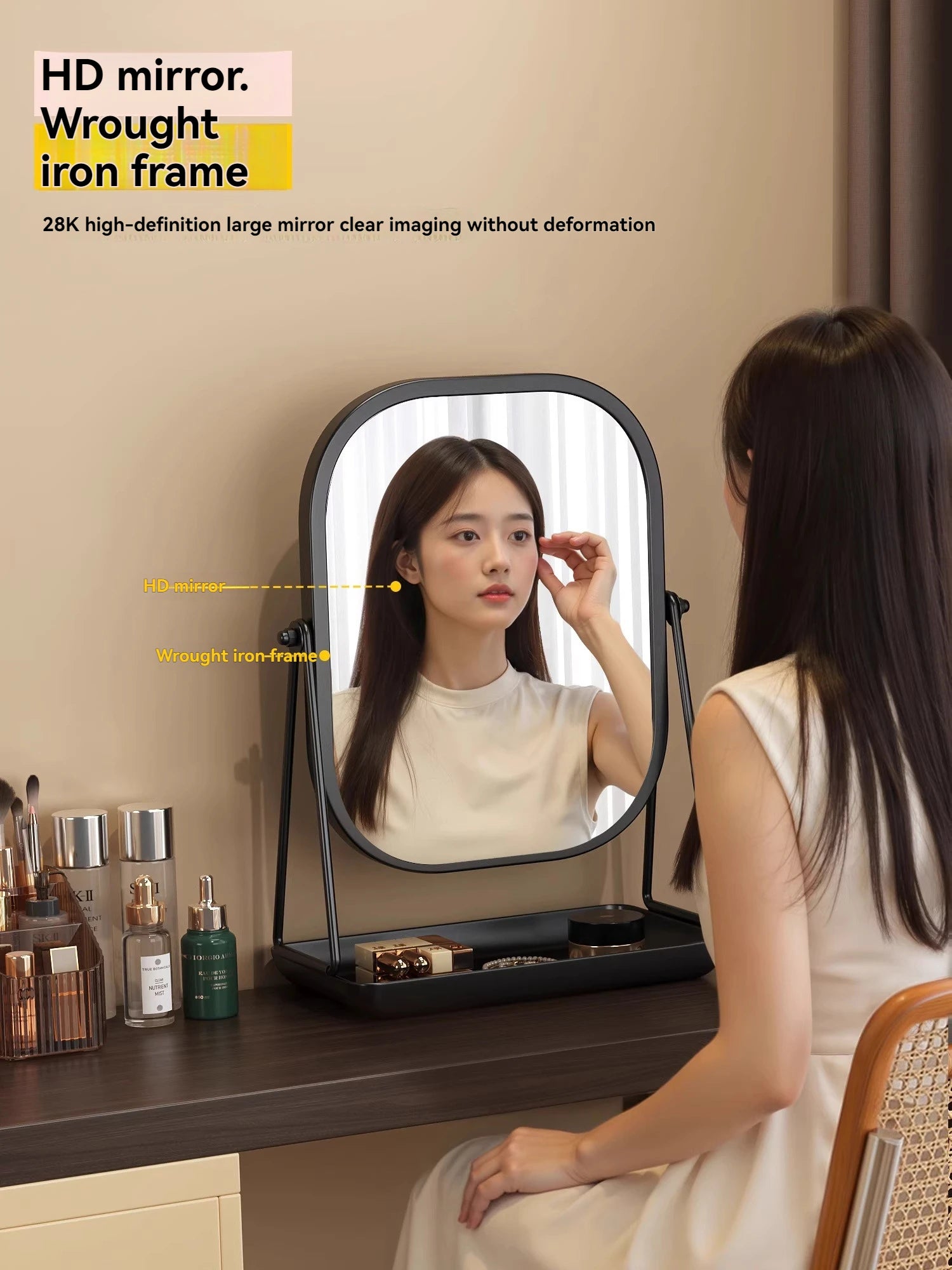 Rotating makeup mirror, light luxury style desktop with chassis, can store large makeup mirror, home dressing table mirror Taj Home Store