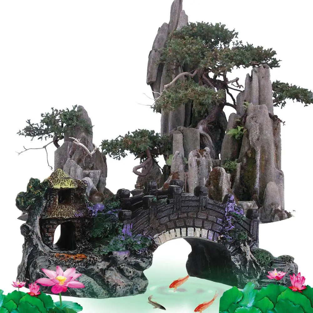 Aquarium Accessories Arbor Tree Plant Fake Landscaping Fish Tank Ornament Artificial Bridge Rockery Resin Aquarium Ornaments Taj Home Store