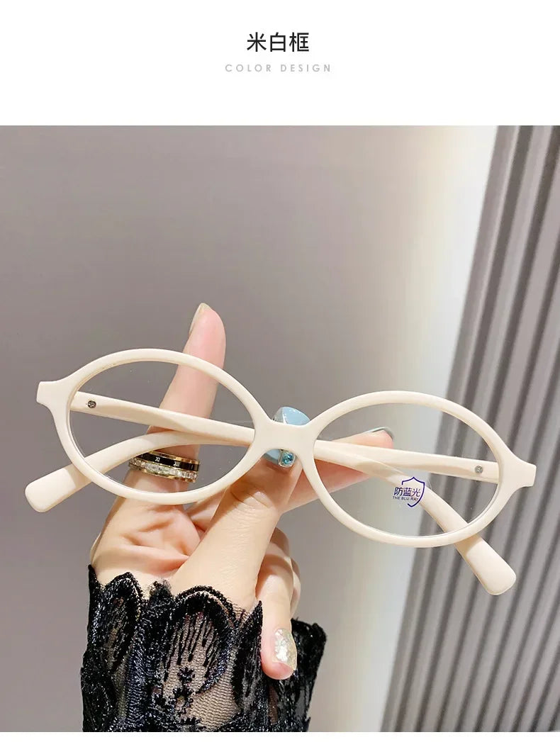 Elliptical Artistic Style Myopia Glasses Retro Small Frame Flat Lenses Ultra Light Finished Near Sight Eyewear Fashion Goggles Taj Home Store