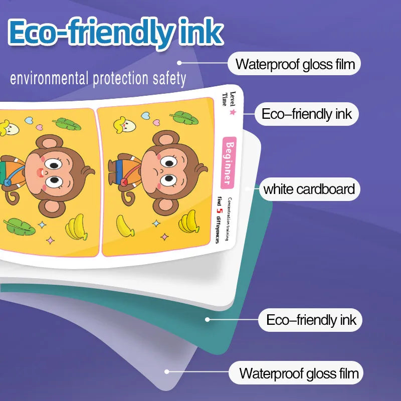 Find Differences Card Game Reusable Cartoon Educational Puzzle for Kids Three Difficulty Levels for Focus Attention Training Taj Home Store