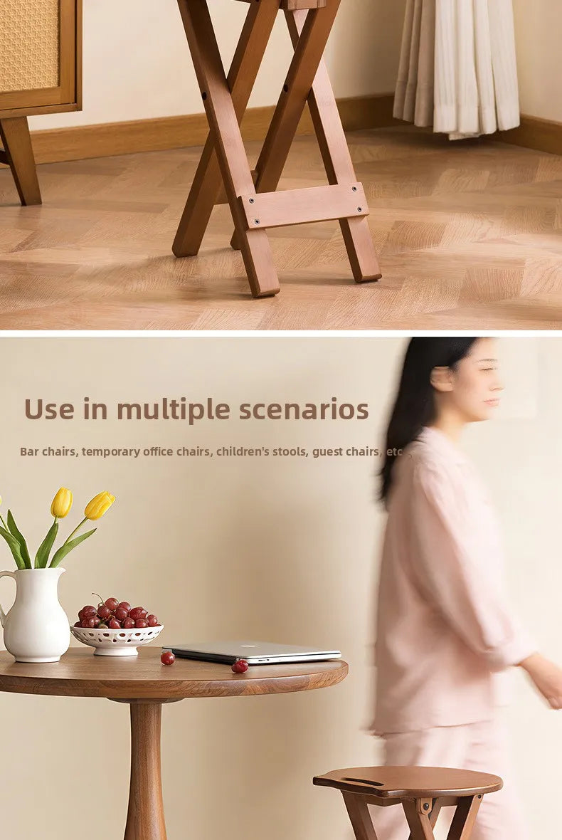 Retro style bamboo folding stool, household foldable round stool, foldable high stool, bar stool, restaurant dining stool Taj Home Store
