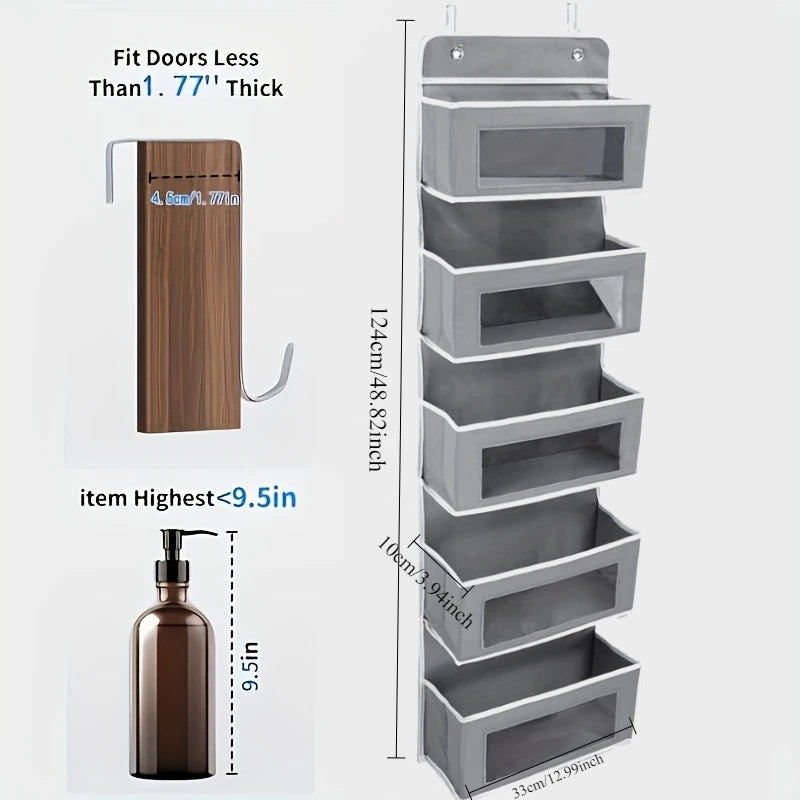 5-Shelf Hanging Storage Organizer - Behind Door, Anti-Tilt, 5 Large Capacity Pockets, Suitable for Bedroom, Bathroom Taj Home Store