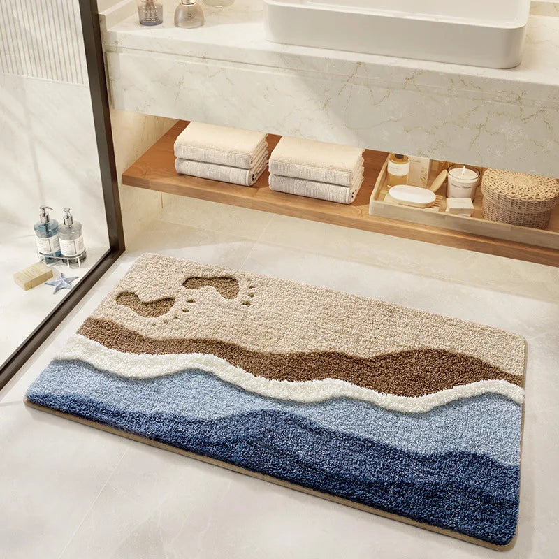 Bathroom Mat, Absorbent Anti Slip, Dirt Resistant Door Mat for Bathroom Entrance,Foot Mat, Flocking, Wave Shaped,Home Decoration Taj Home Store