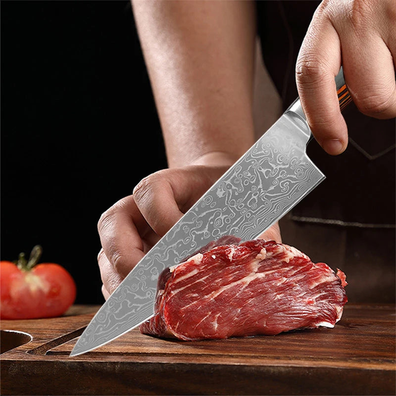 Damascus Steel Kitchen Knife Boning Steak BBQ Meat Cleaver Chef Utility Knife Paring Kitchen Tools Taj Home Store
