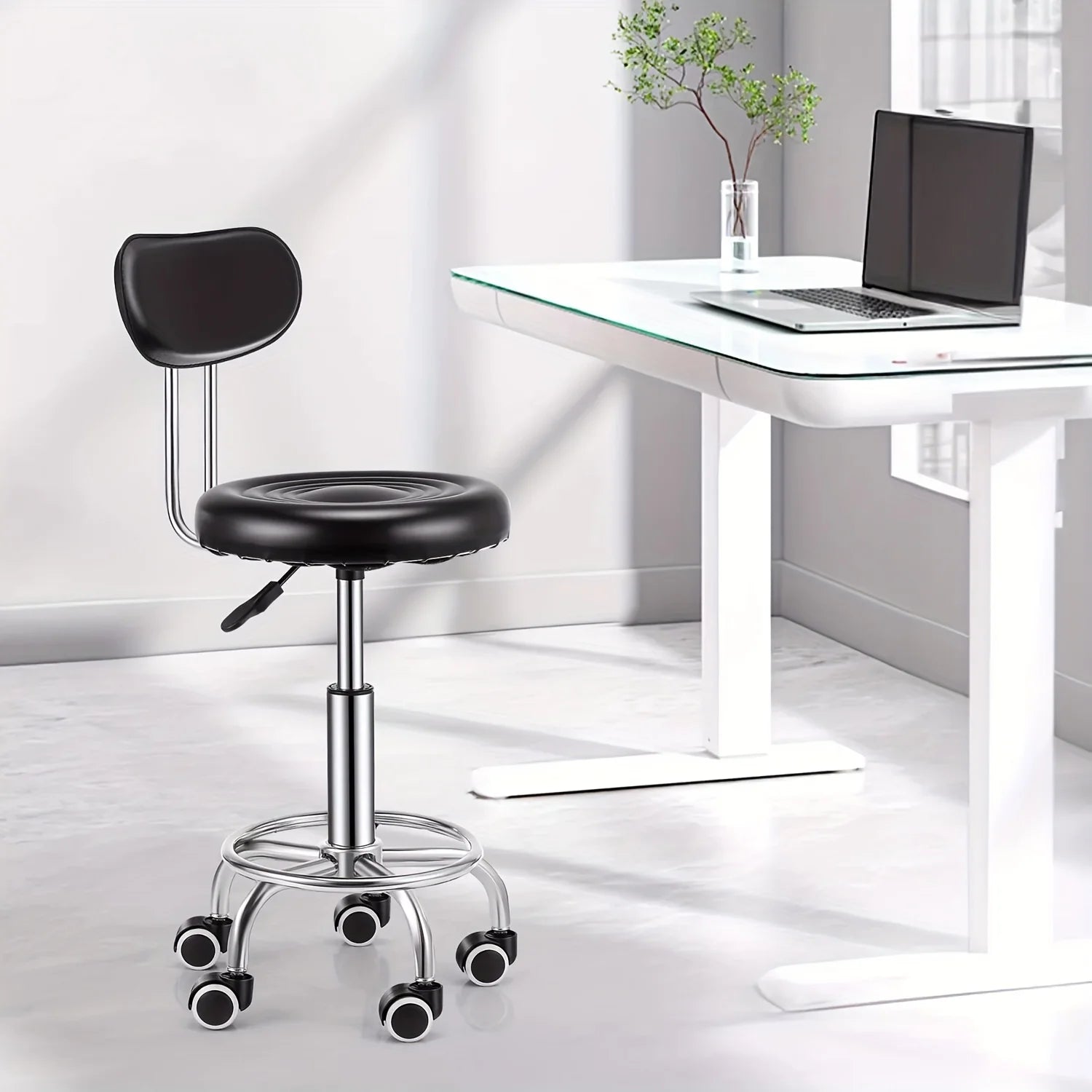 Heavy-Duty 181.44 KG Capacity Bar Stool with Backrest - Hydraulic Height Adjustment, 360° Swivel Base, PU Leather Cushion Taj Home Store