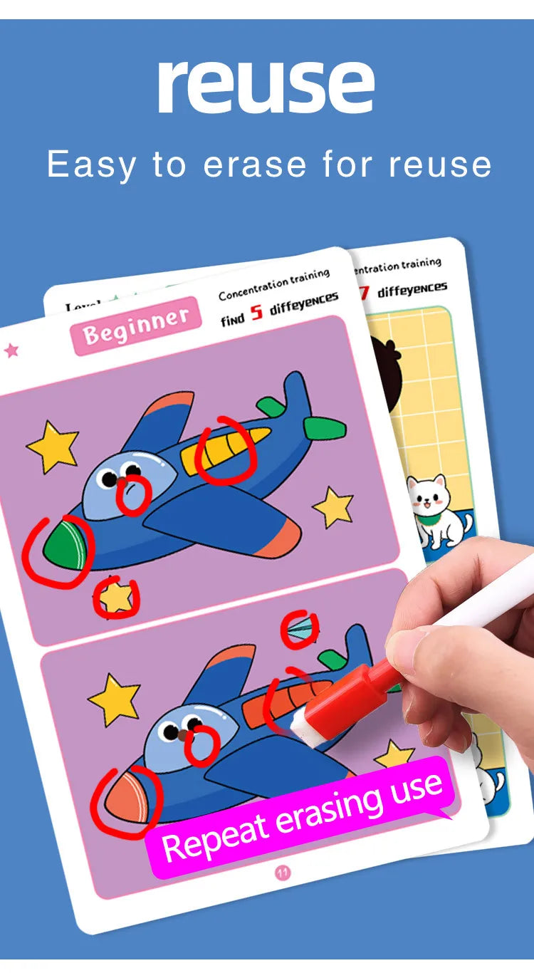 Find Differences Card Game Reusable Cartoon Educational Puzzle for Kids Three Difficulty Levels for Focus Attention Training Taj Home Store