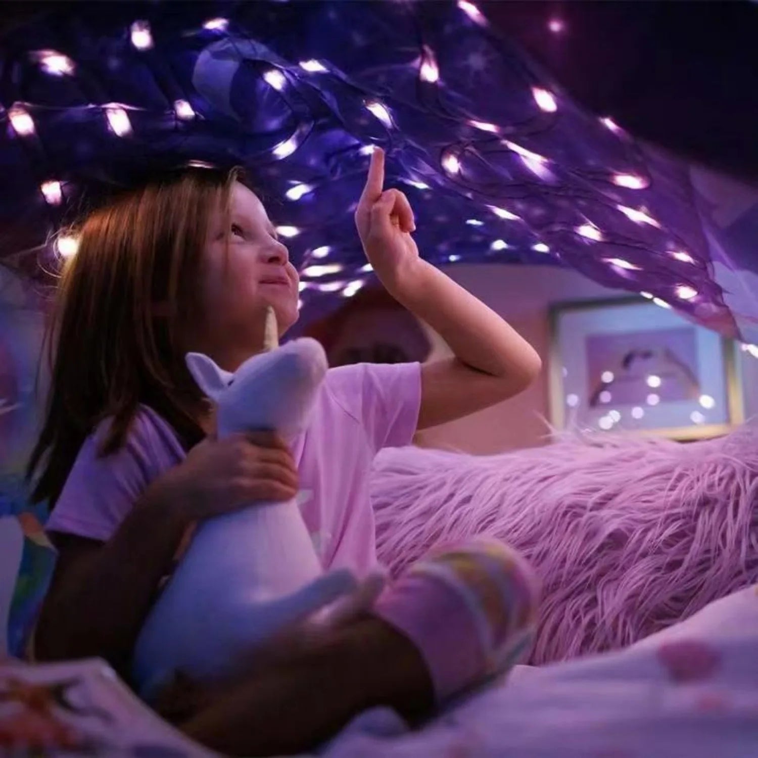 Dream Tent with light show for Kids Bed with Storage Pocket Foldable Kids Tent on Bed Mosquito Net Tent Taj Home Store